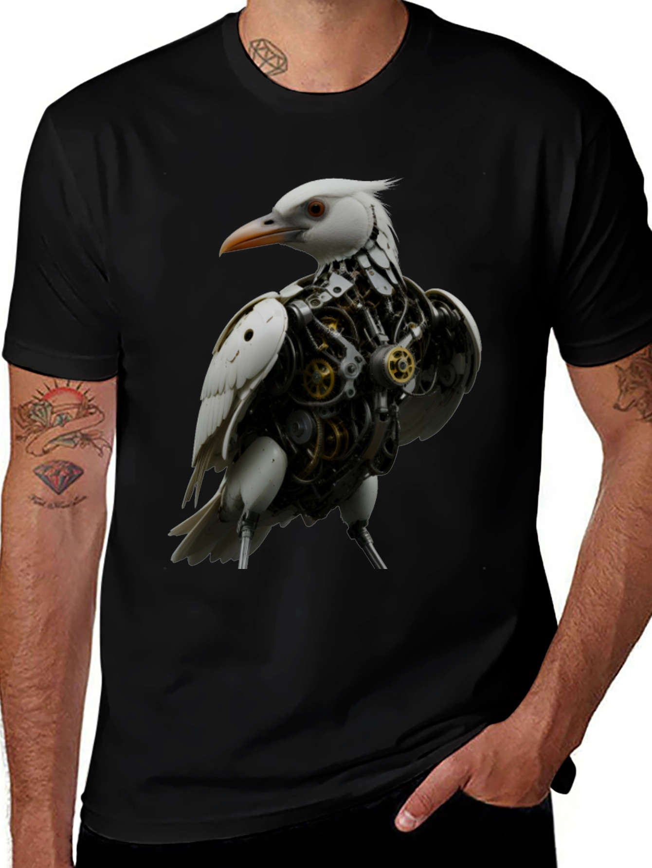 Steampunk Bird Graphic Tee - Unique Design