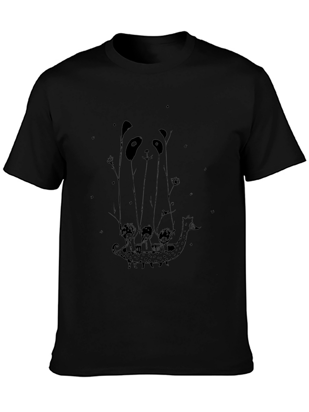 Panda Boat Ride Graphic Tee - Black Cotton T-Shirt