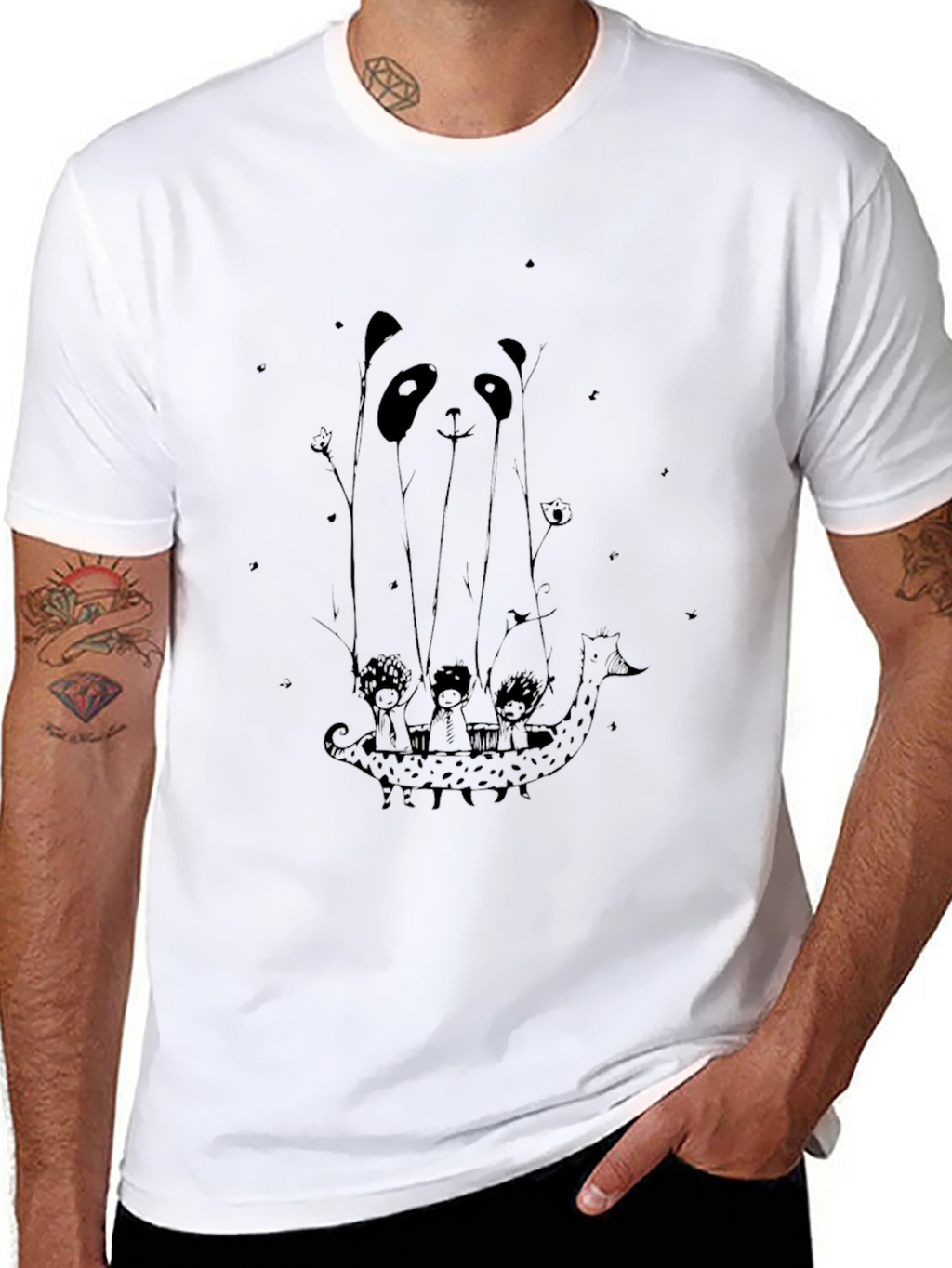 Panda Boat Ride Graphic Tee - Black Cotton T-Shirt
