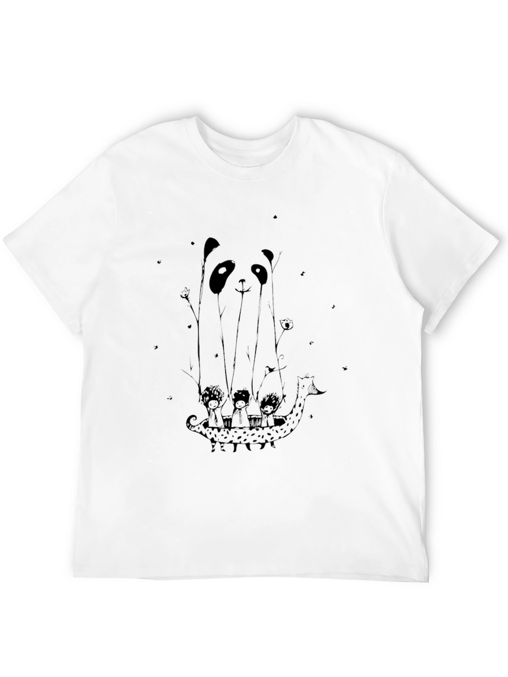 Panda Boat Ride Graphic Tee - Black Cotton T-Shirt