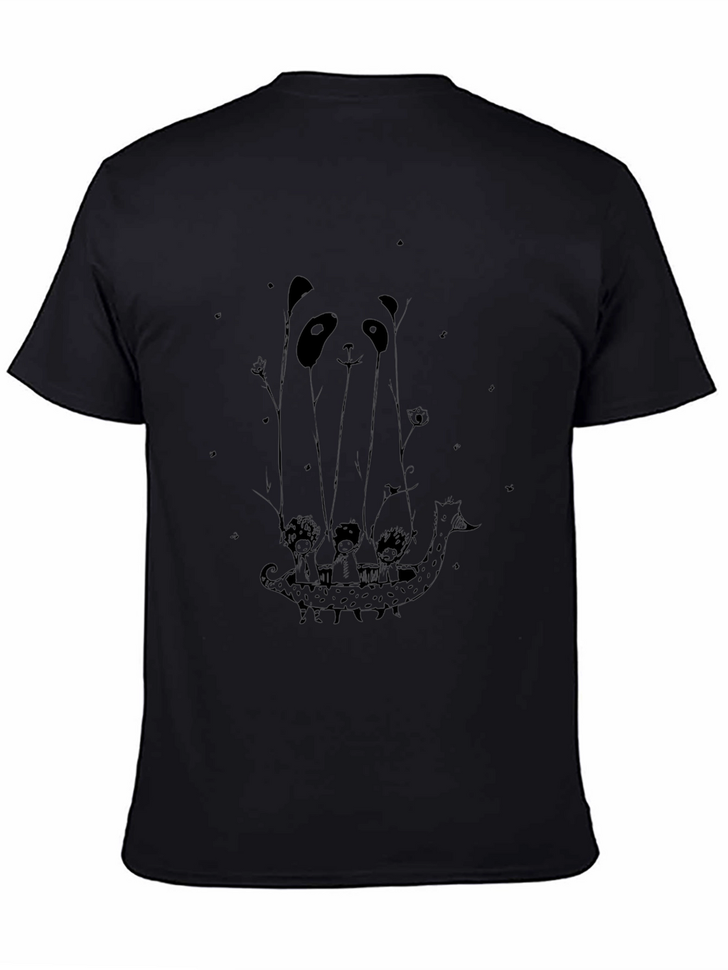Panda Boat Ride Graphic Tee - Black Cotton T-Shirt