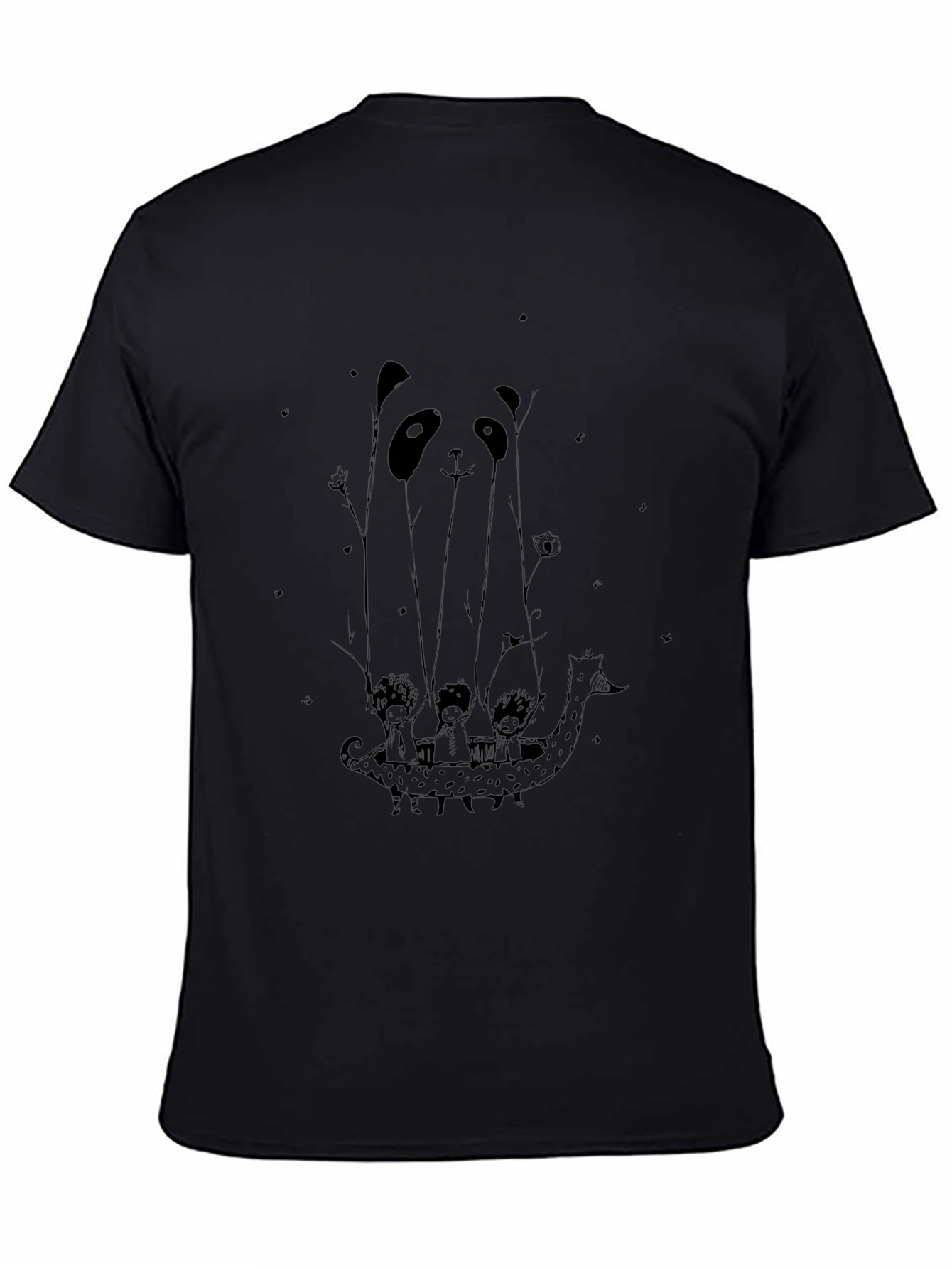 Panda Boat Ride Graphic Tee - Black Cotton T-Shirt