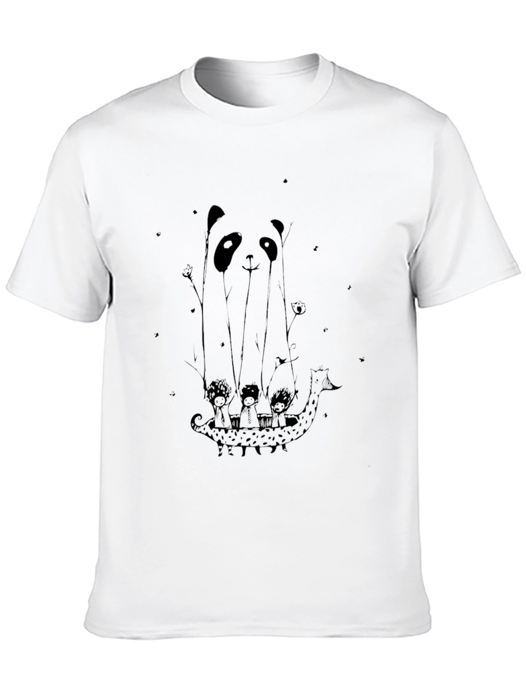 Panda Boat Ride Graphic Tee - Black Cotton T-Shirt