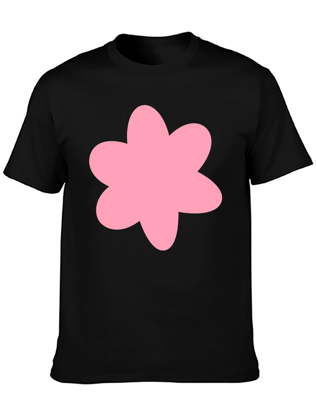 Pink Flower Graphic Black T-Shirt