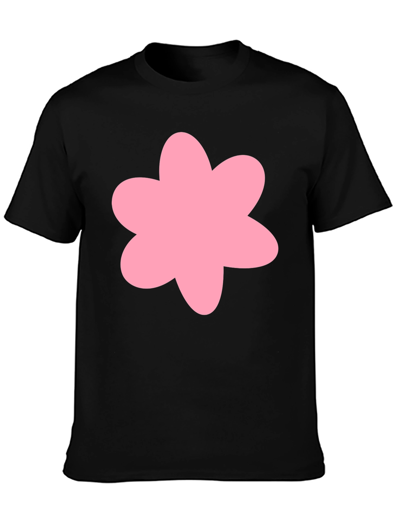 Pink Flower Graphic Black T-Shirt