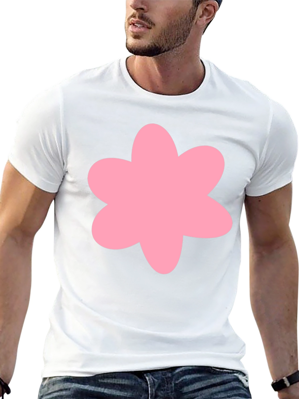 Pink Flower Graphic Black T-Shirt