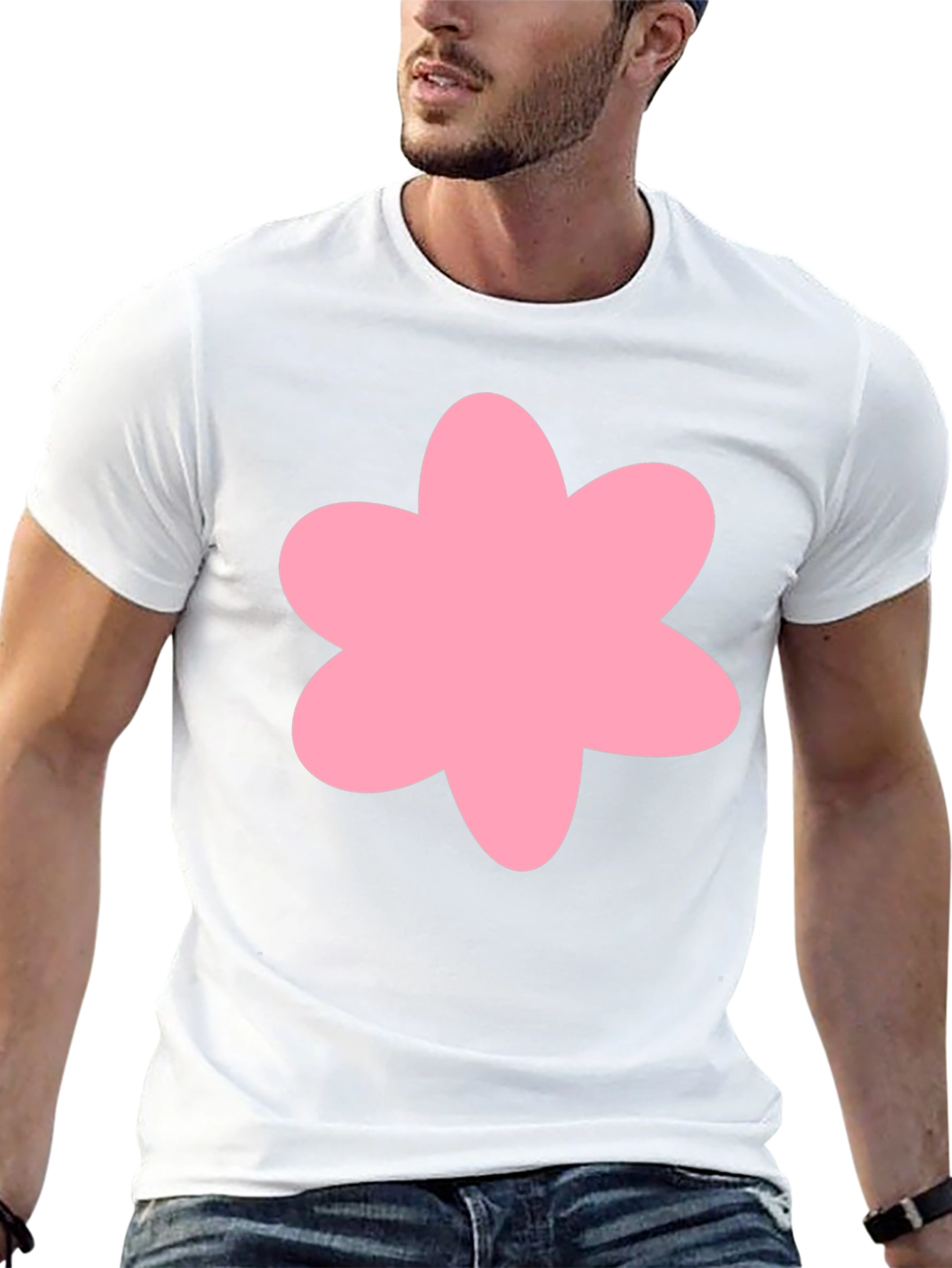 Pink Flower Graphic Black T-Shirt