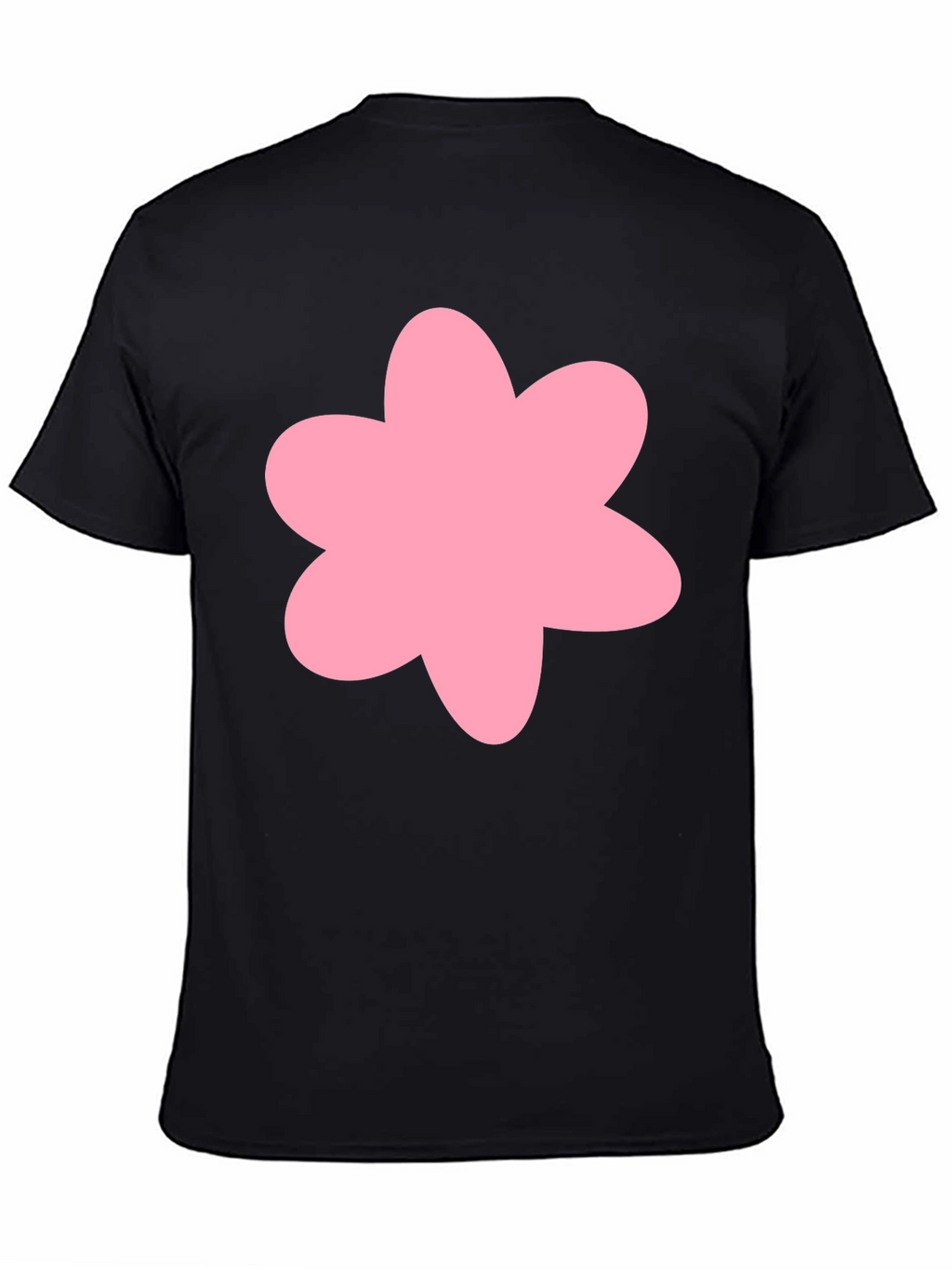 Pink Flower Graphic Black T-Shirt