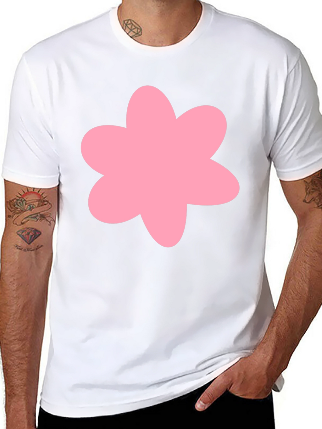 Pink Flower Graphic Black T-Shirt