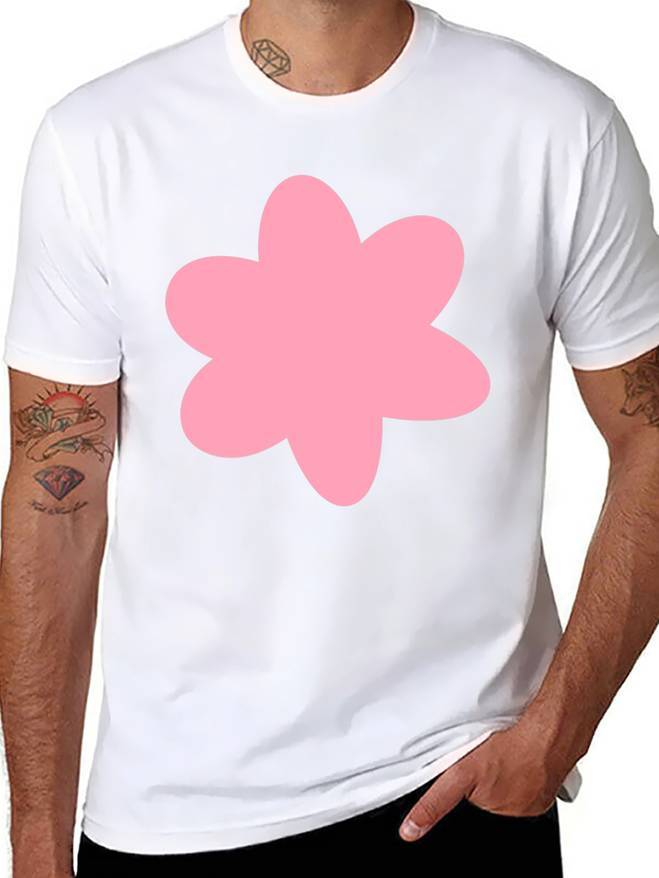 Pink Flower Graphic Black T-Shirt