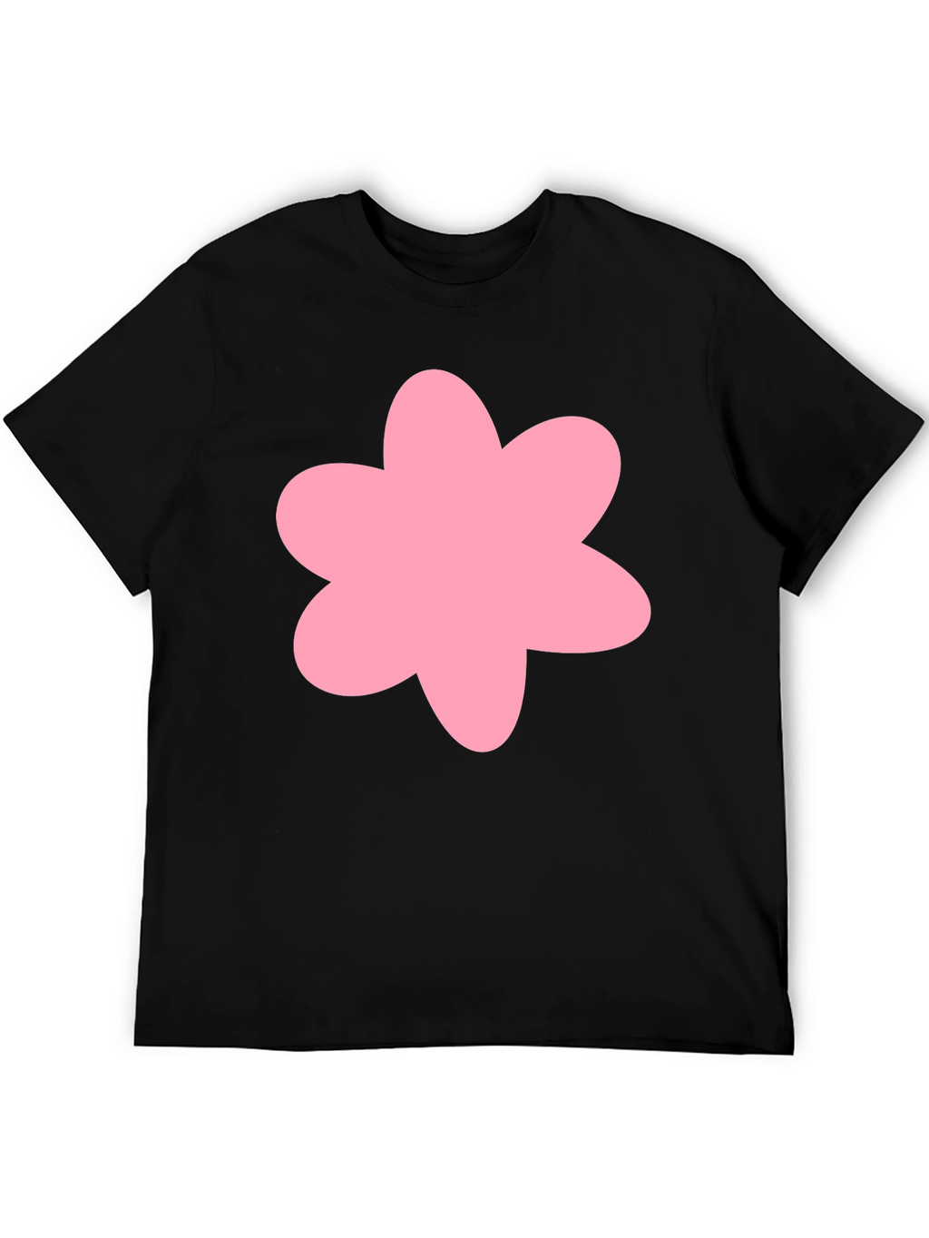Pink Flower Graphic Black T-Shirt