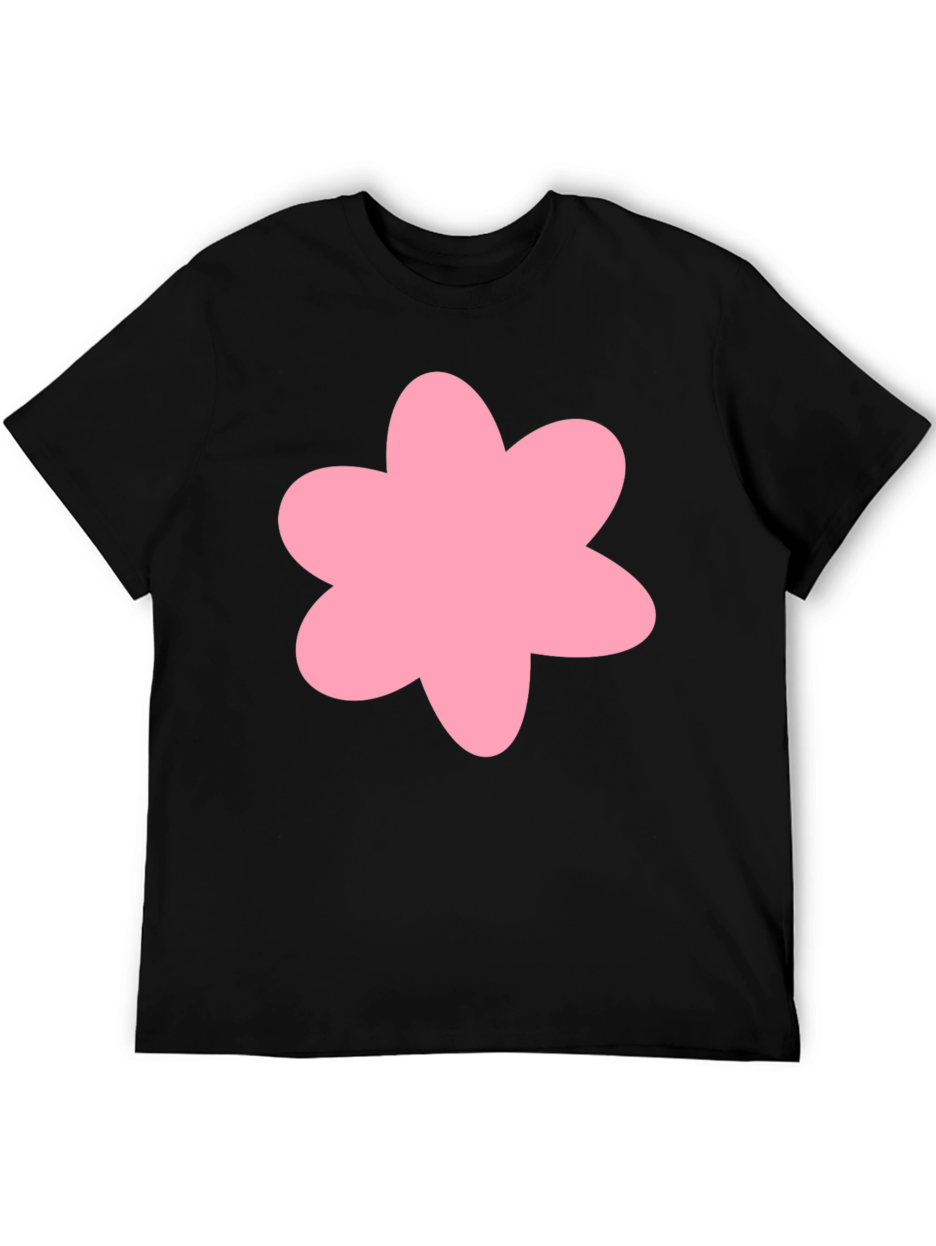 Pink Flower Graphic Black T-Shirt