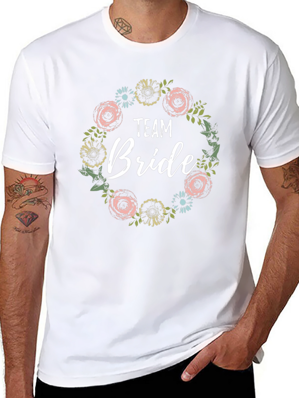 Team Bride Floral Wreath T-Shirt - Black