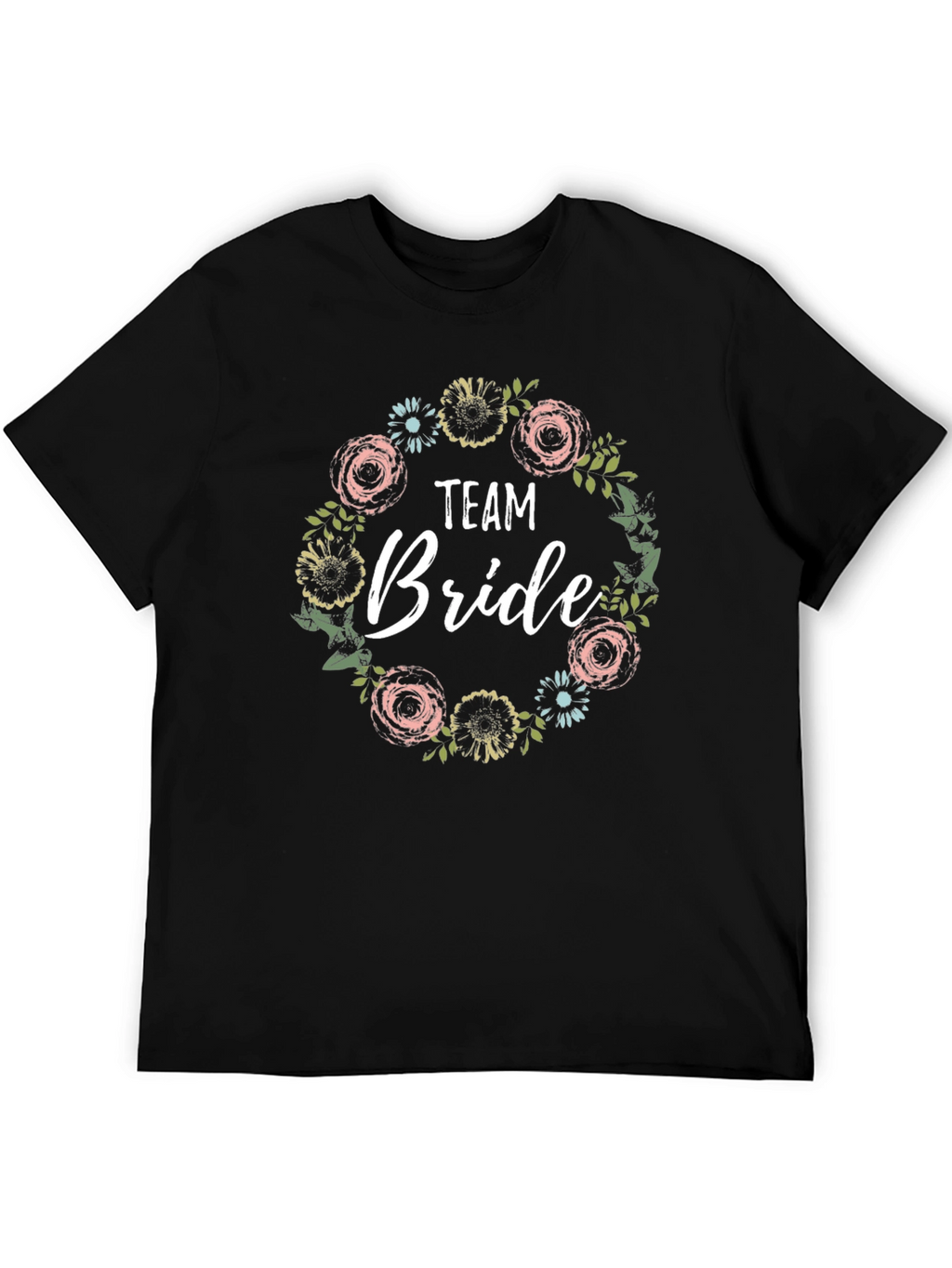 Team Bride Floral Wreath T-Shirt - Black