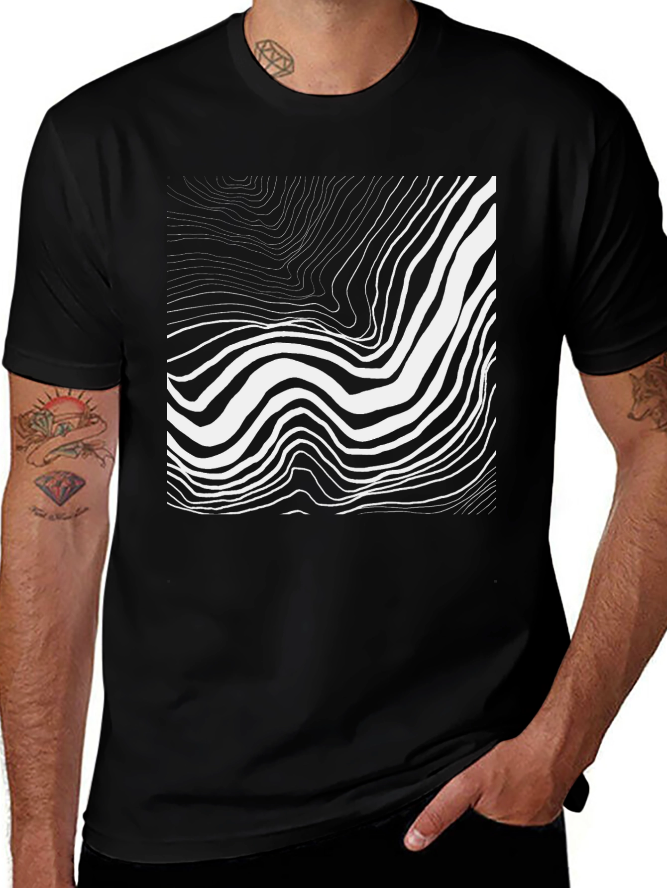 Abstract Wave Graphic Black Tee