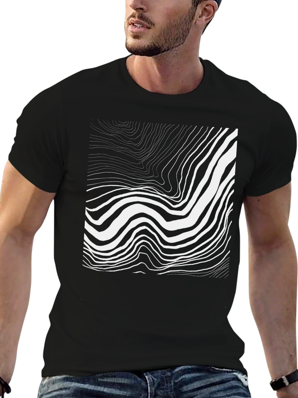 Abstract Wave Graphic Black Tee