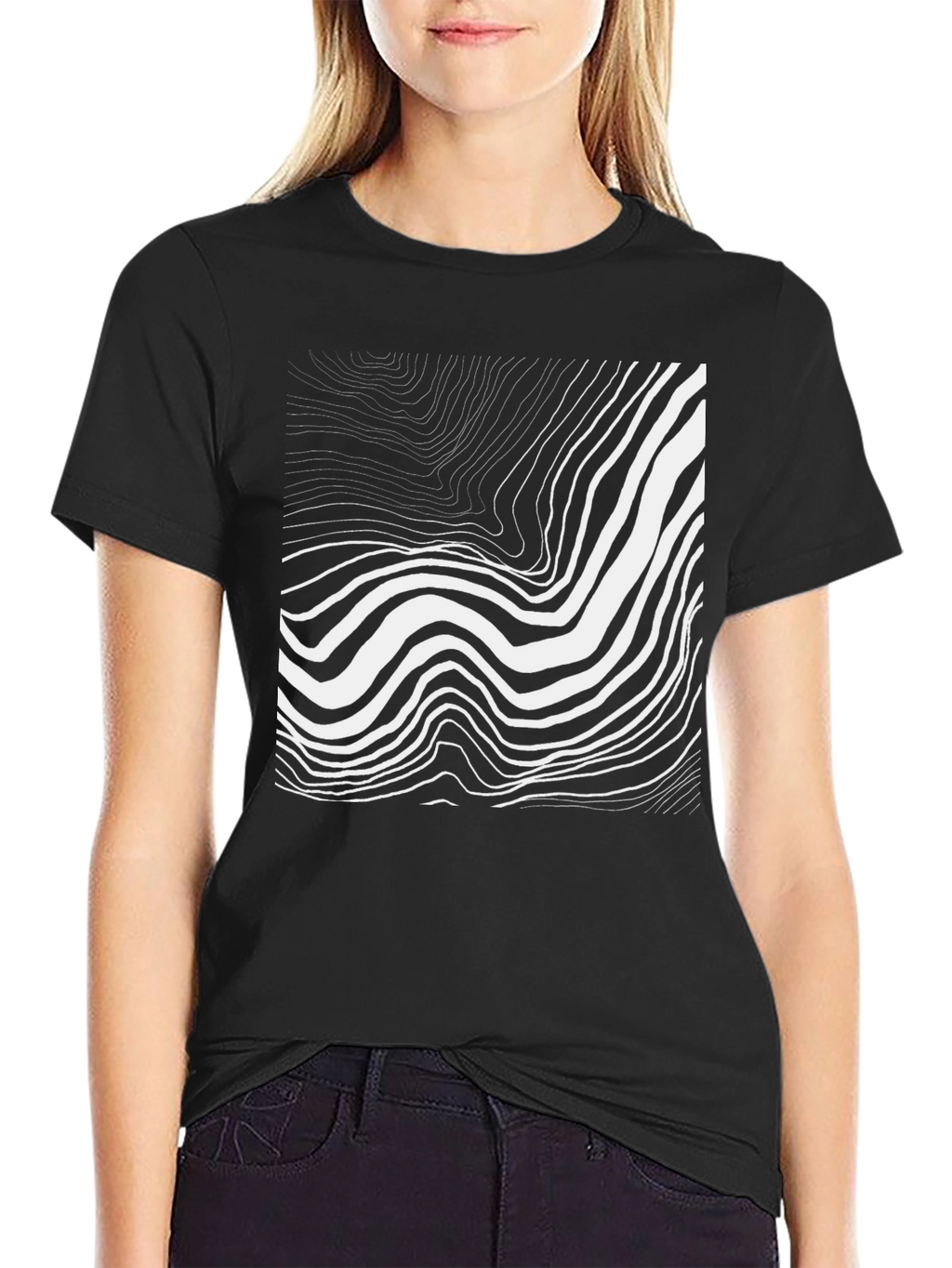 Abstract Wave Graphic Black Tee