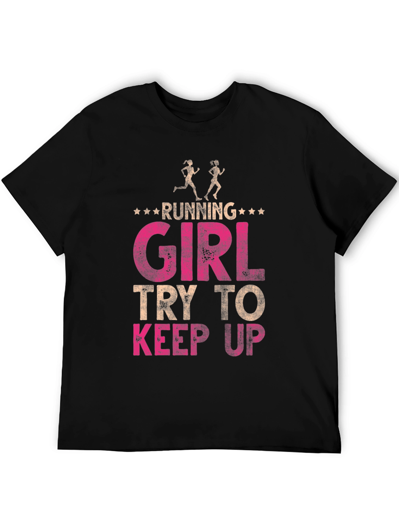 Running Girl Try to Keep Up T-Shirt - Black Cotton Tee