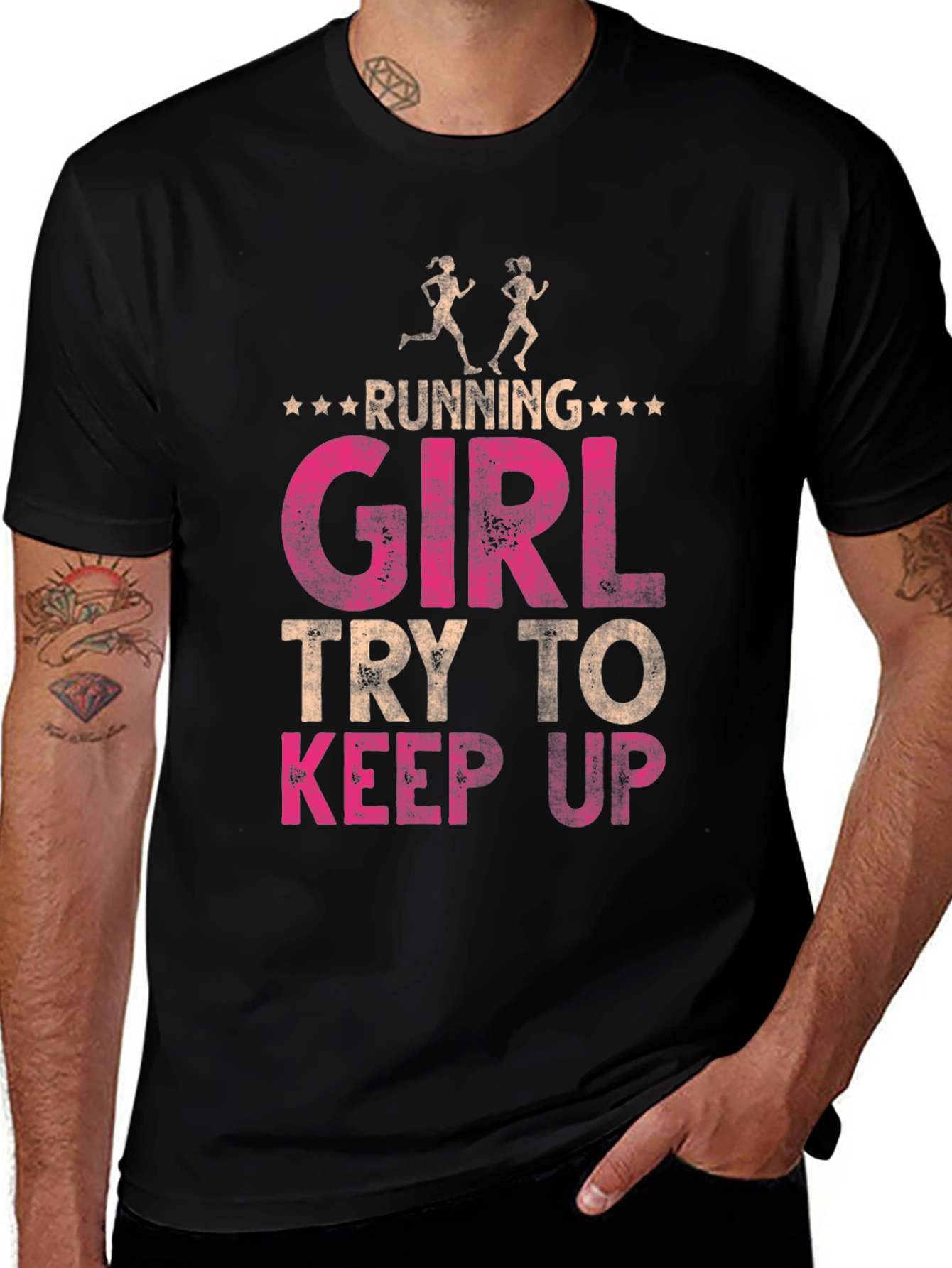 Running Girl Try to Keep Up T-Shirt - Black Cotton Tee