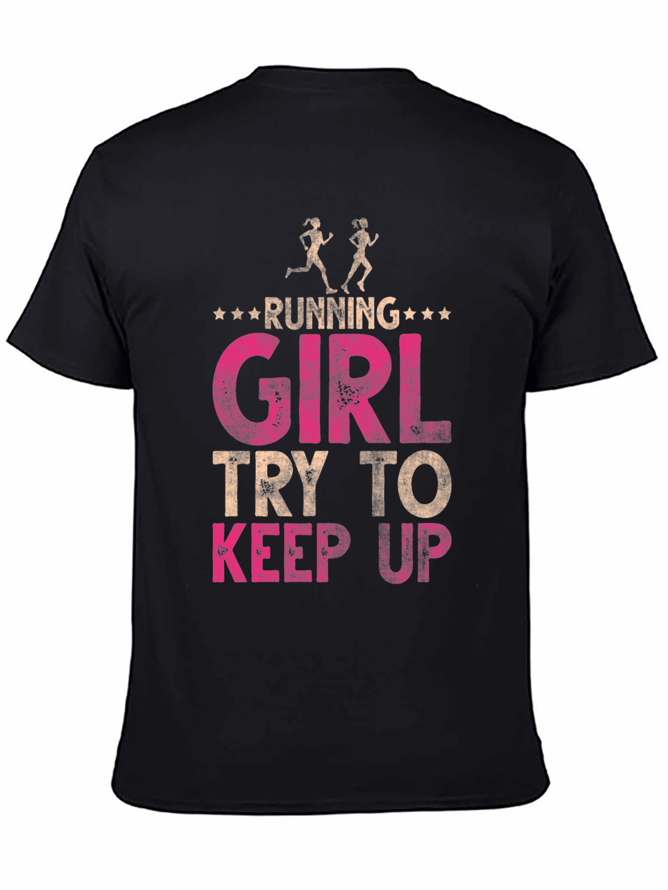 Running Girl Try to Keep Up T-Shirt - Black Cotton Tee