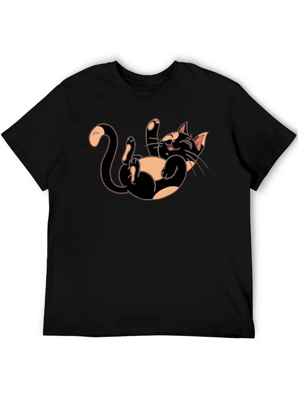 Playful Cartoon Cat Graphic Tee - Black