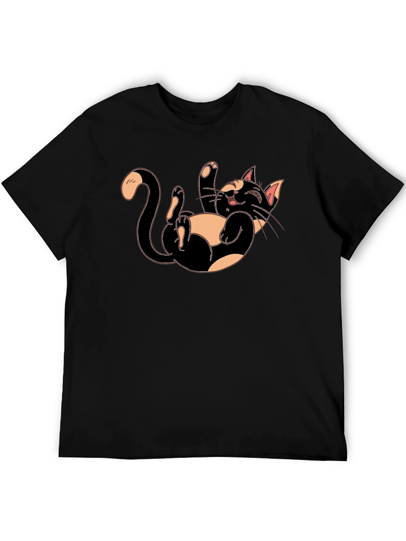 Playful Cartoon Cat Graphic Tee - Black
