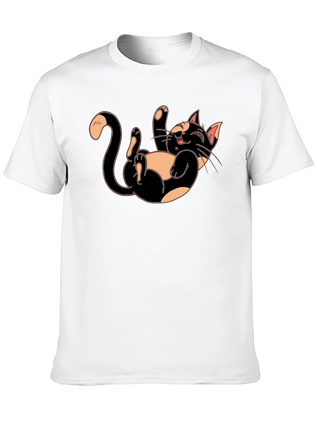 Playful Cartoon Cat Graphic Tee - Black