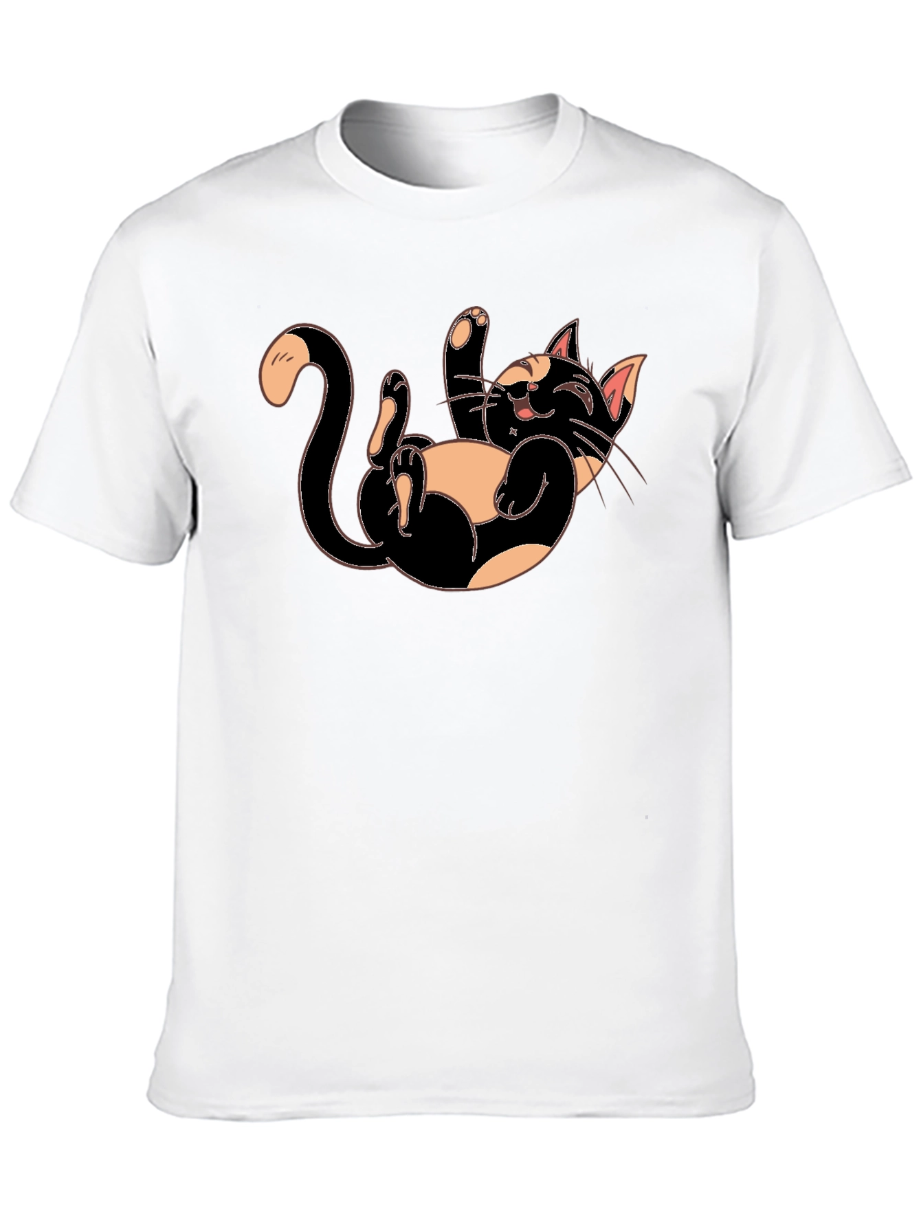 Playful Cartoon Cat Graphic Tee - Black