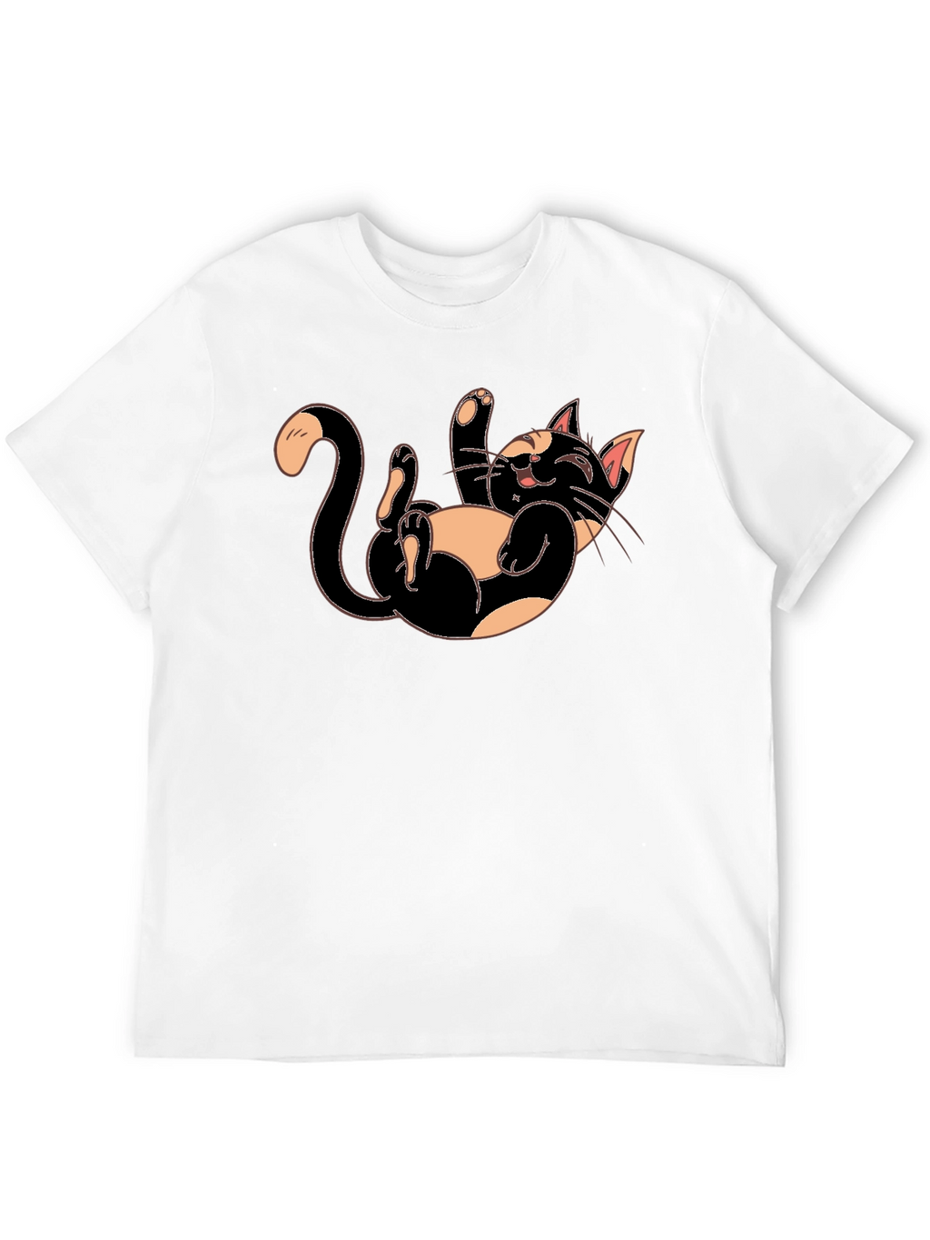 Playful Cartoon Cat Graphic Tee - Black