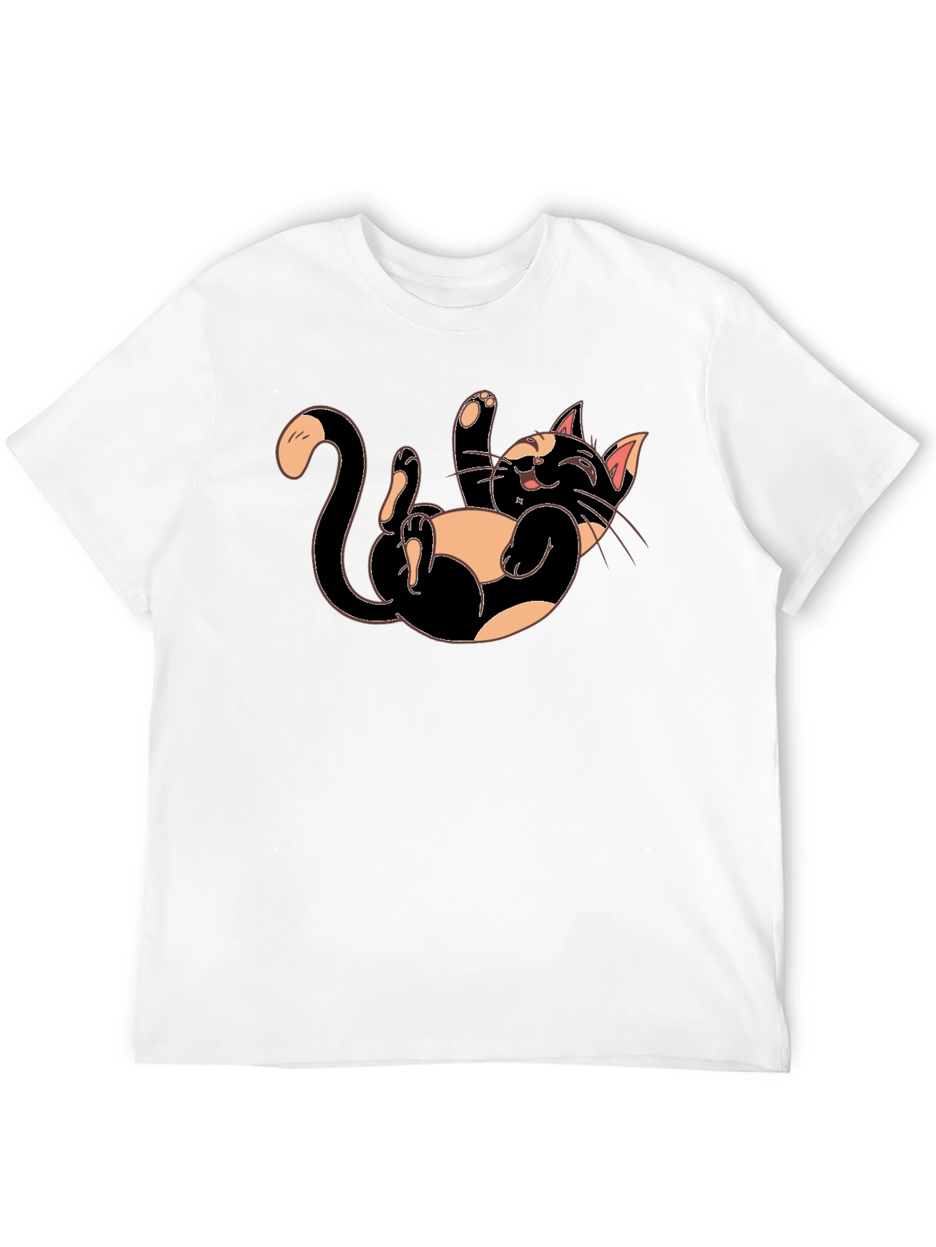 Playful Cartoon Cat Graphic Tee - Black