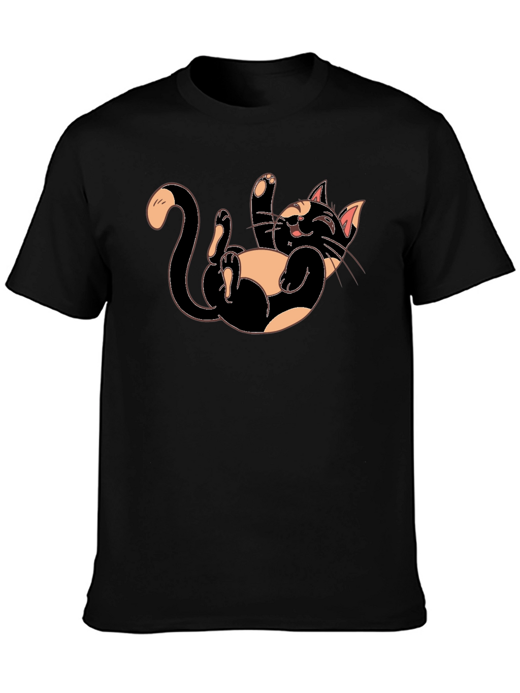 Playful Cartoon Cat Graphic Tee - Black
