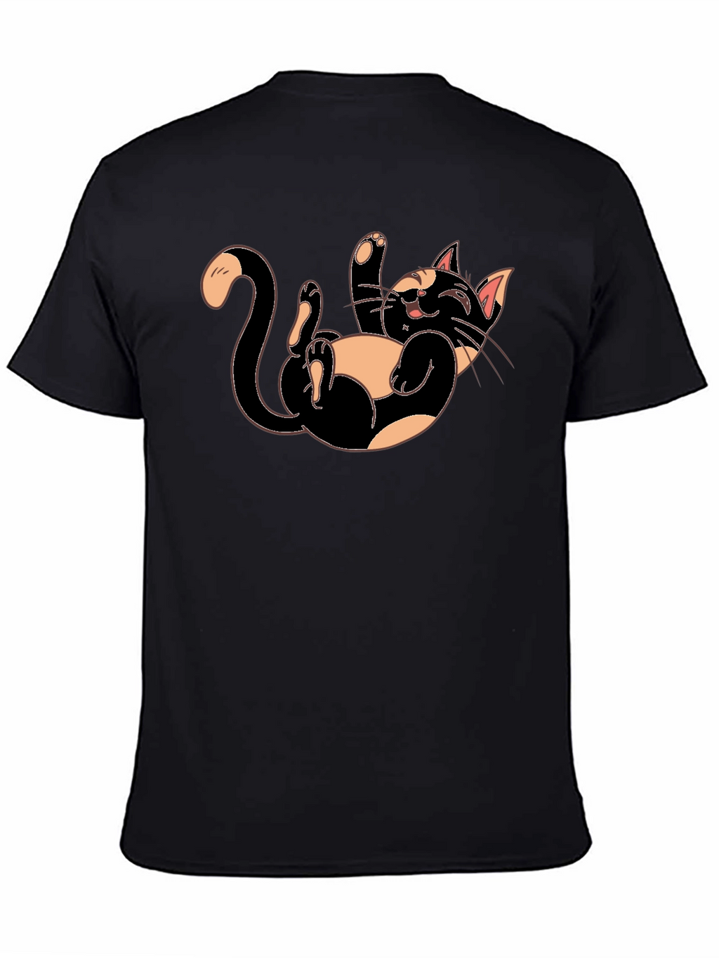 Playful Cartoon Cat Graphic Tee - Black