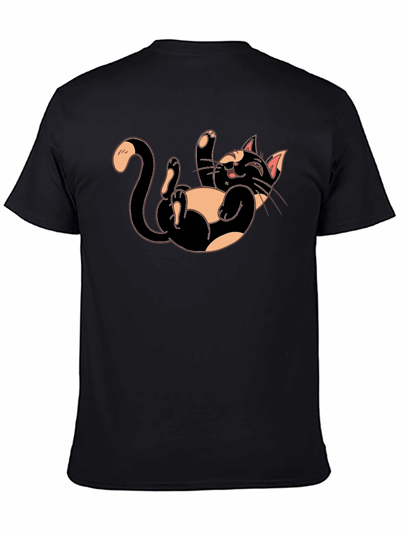 Playful Cartoon Cat Graphic Tee - Black