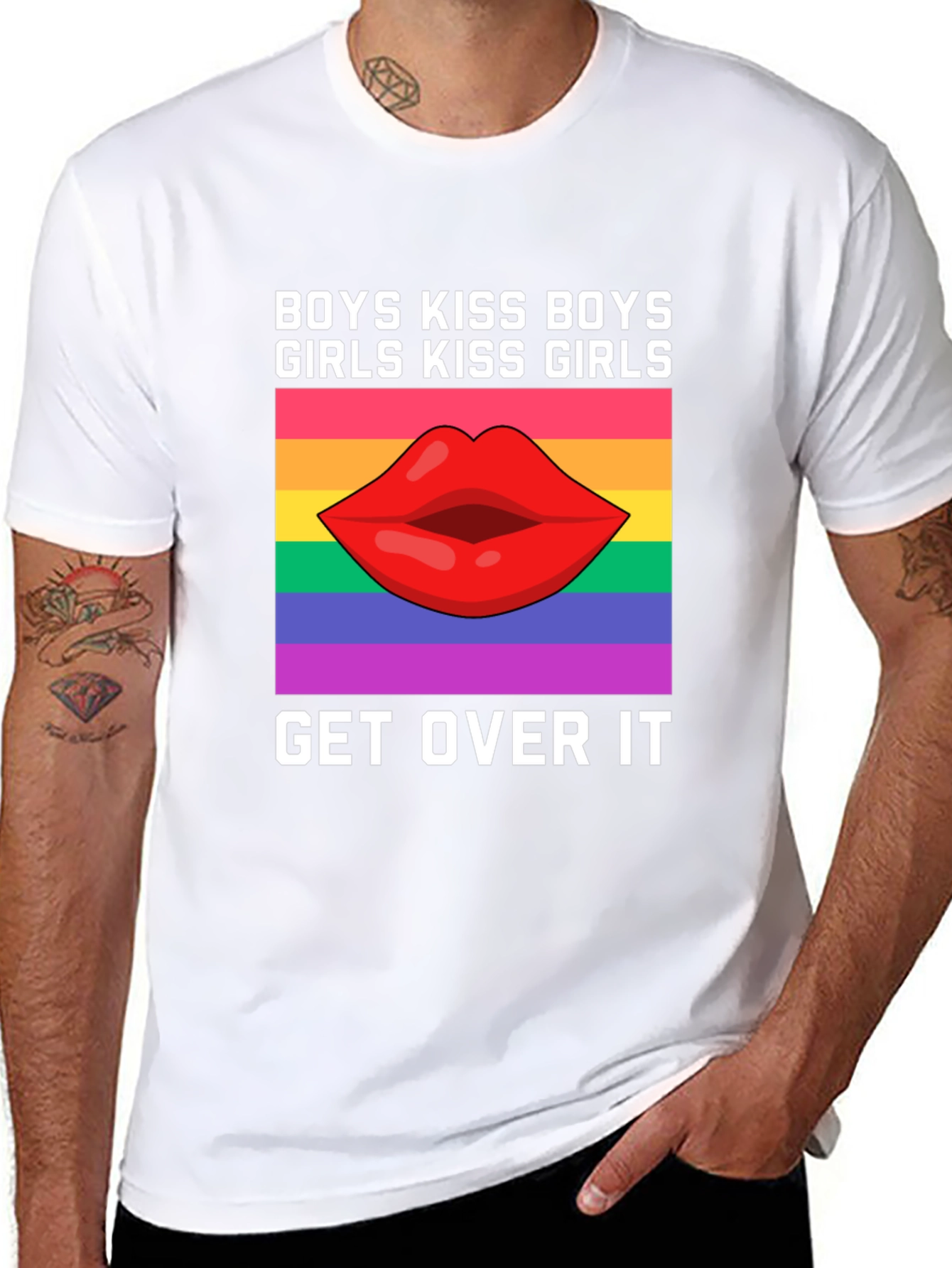 LGBTQ+ Pride T-Shirt: Boys Kiss Boys Girls Kiss Girls