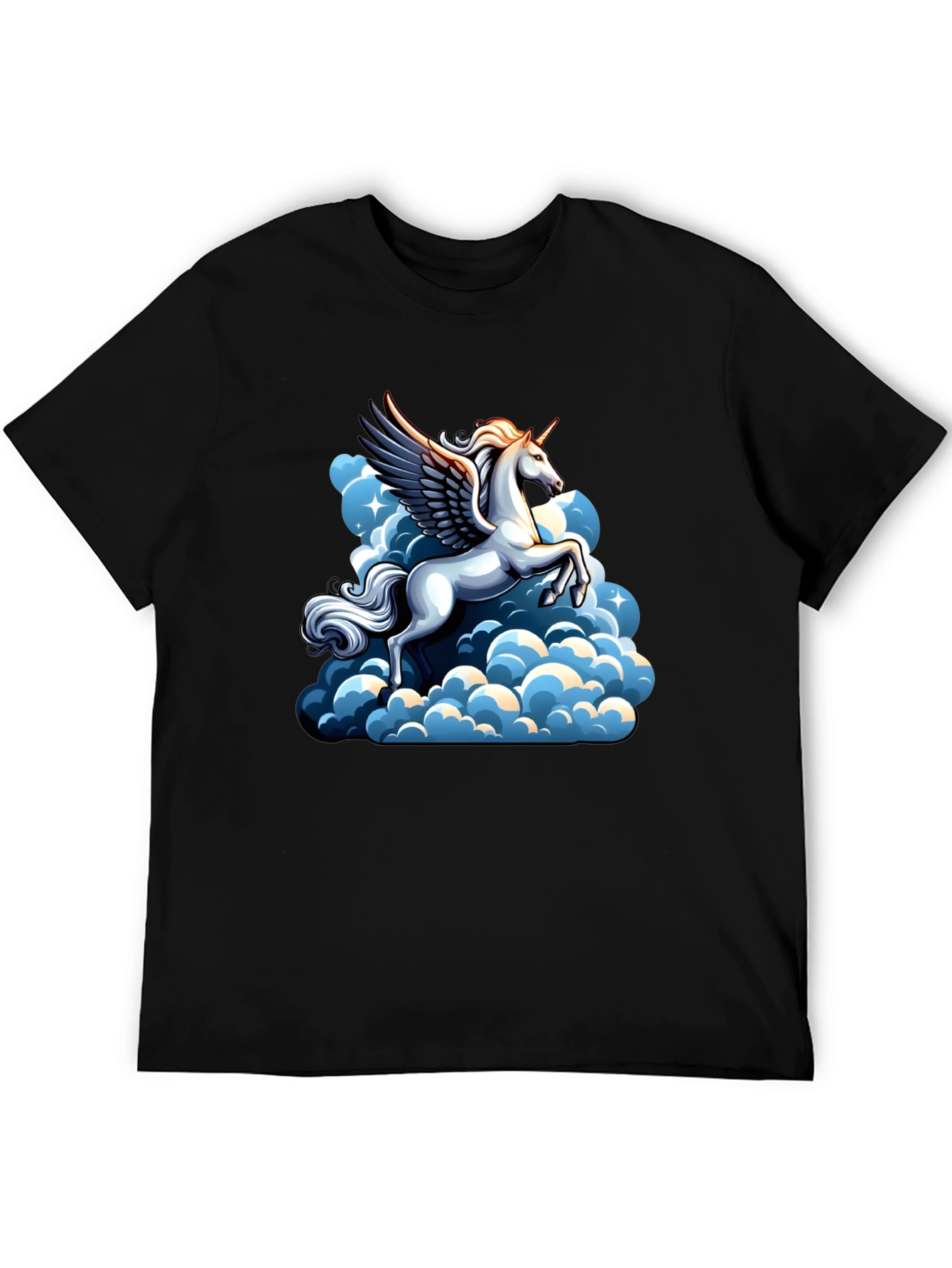 Unicorn Pegasus in Clouds Graphic Tee - Black