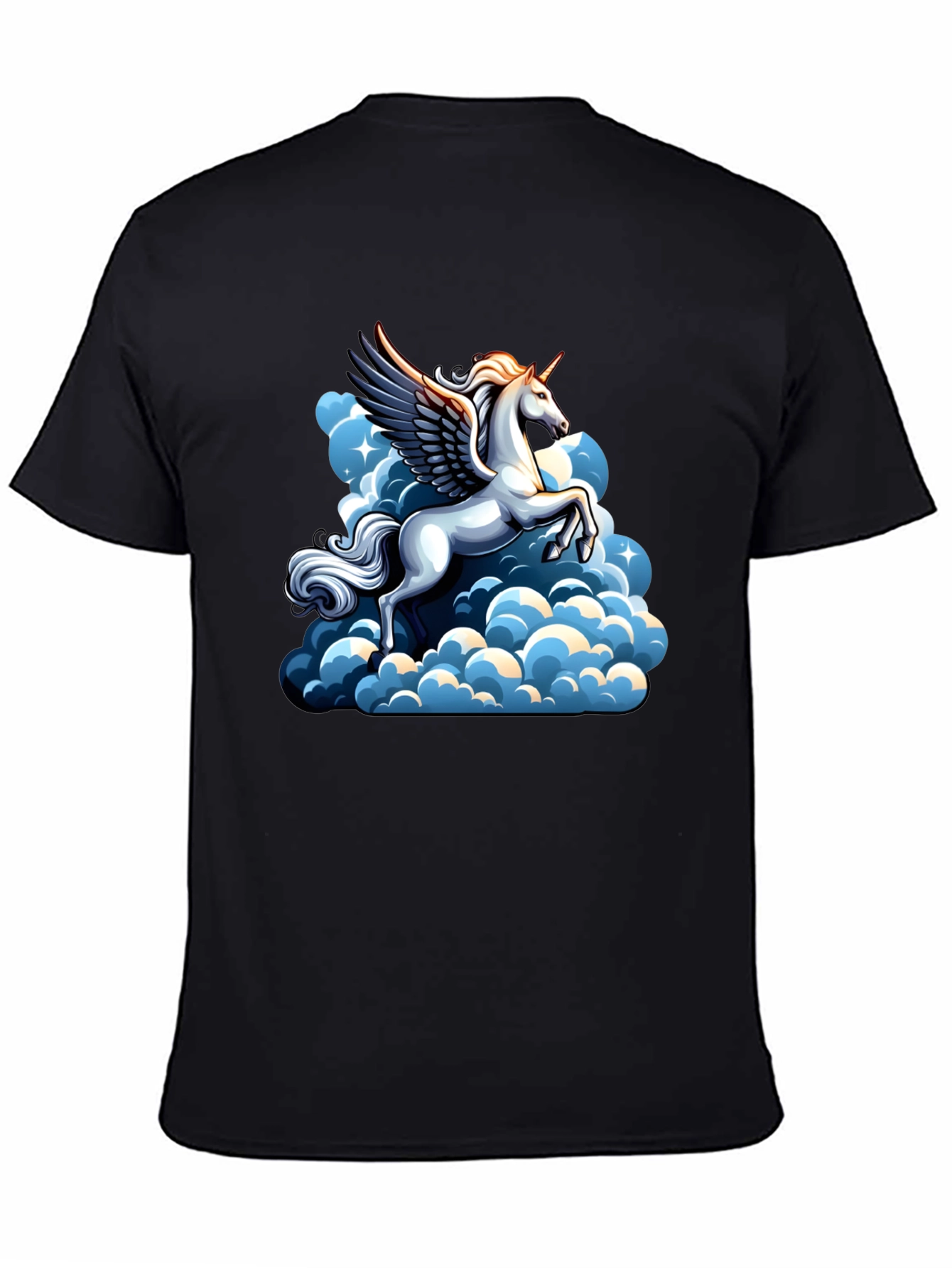 Unicorn Pegasus in Clouds Graphic Tee - Black