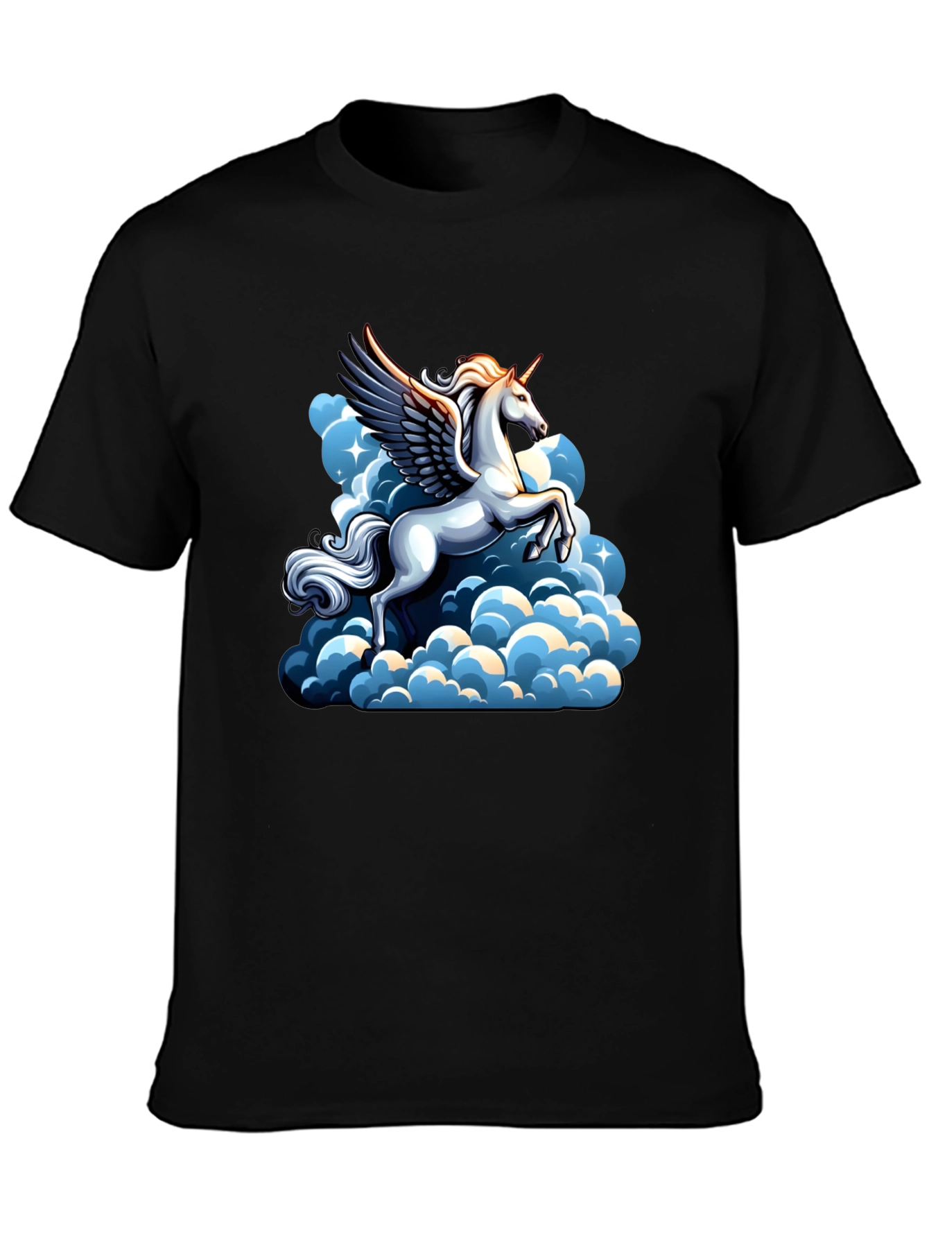 Unicorn Pegasus in Clouds Graphic Tee - Black