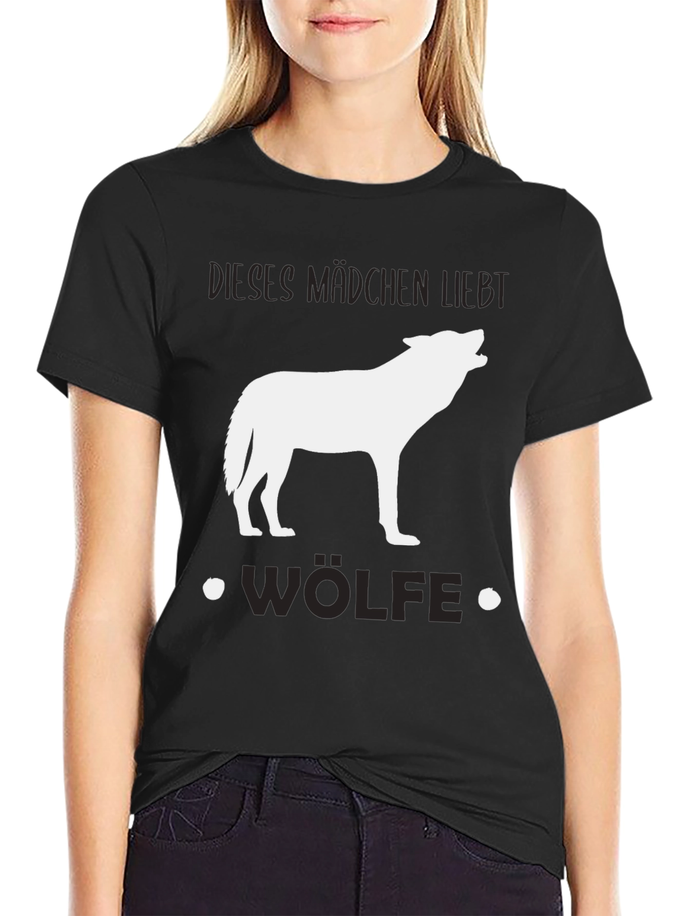 Wolf Lover Black T-Shirt - Dieses Mädchen Liebt Wölfe