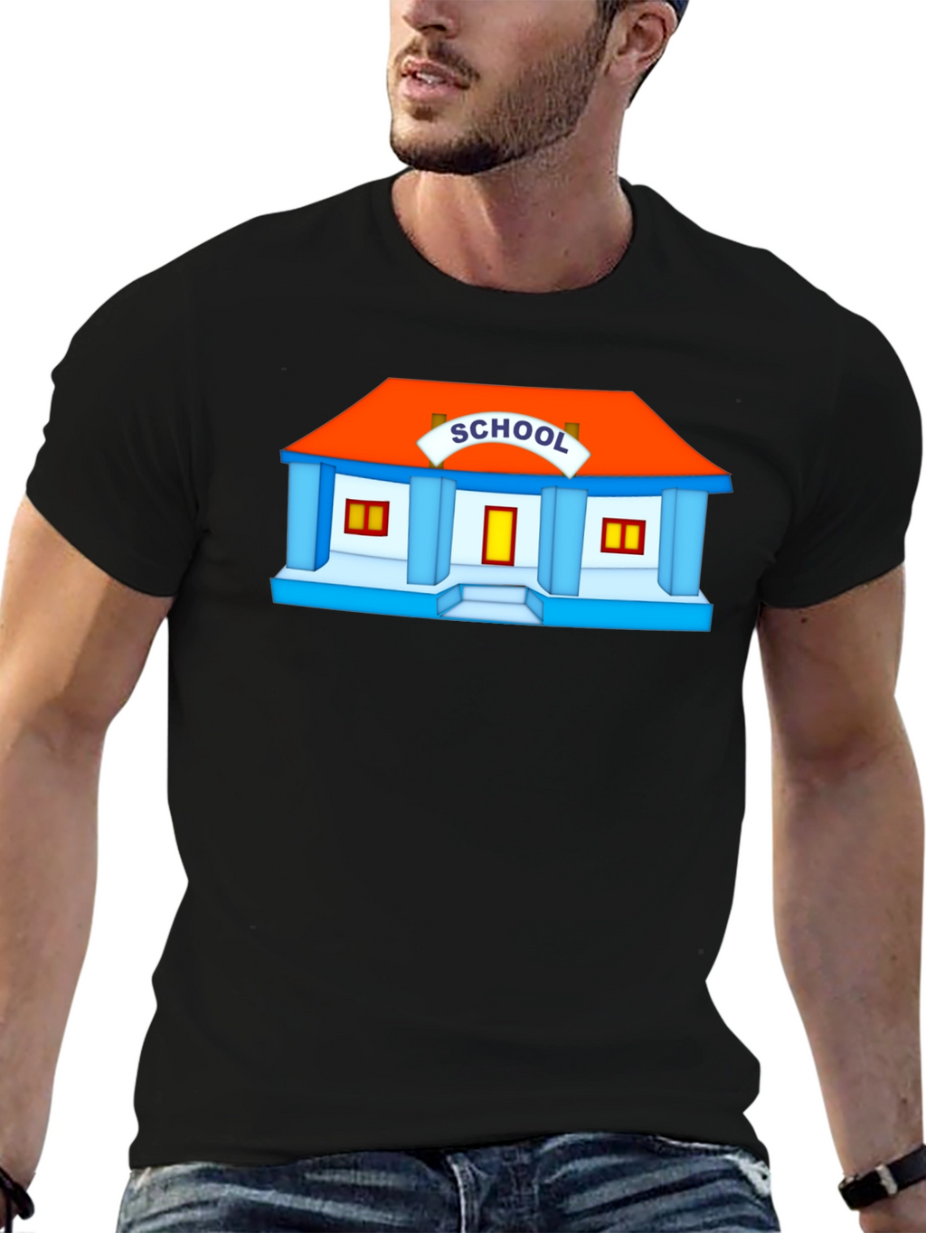 Cartoon School Graphic Black T-Shirt