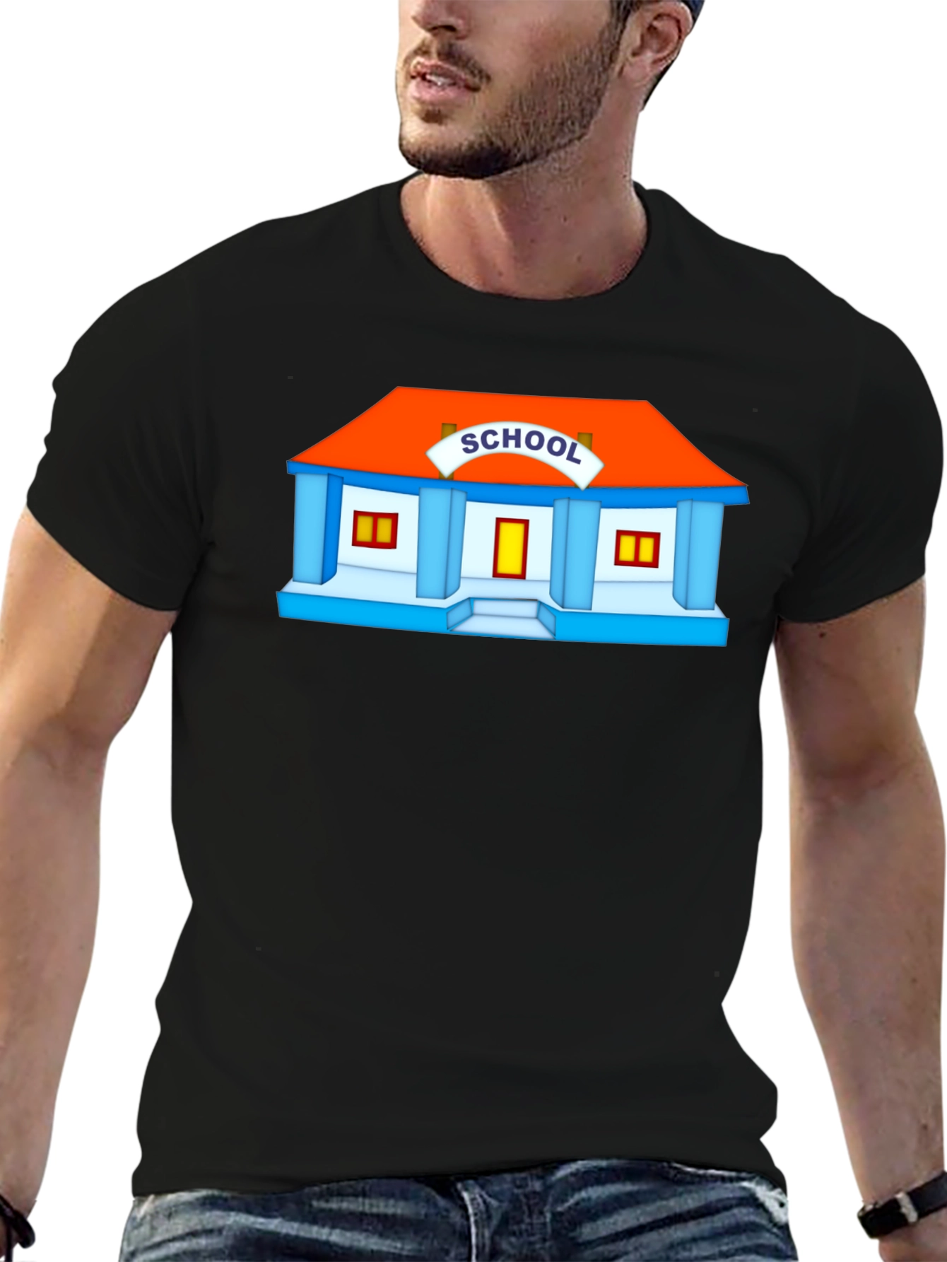 Cartoon School Graphic Black T-Shirt