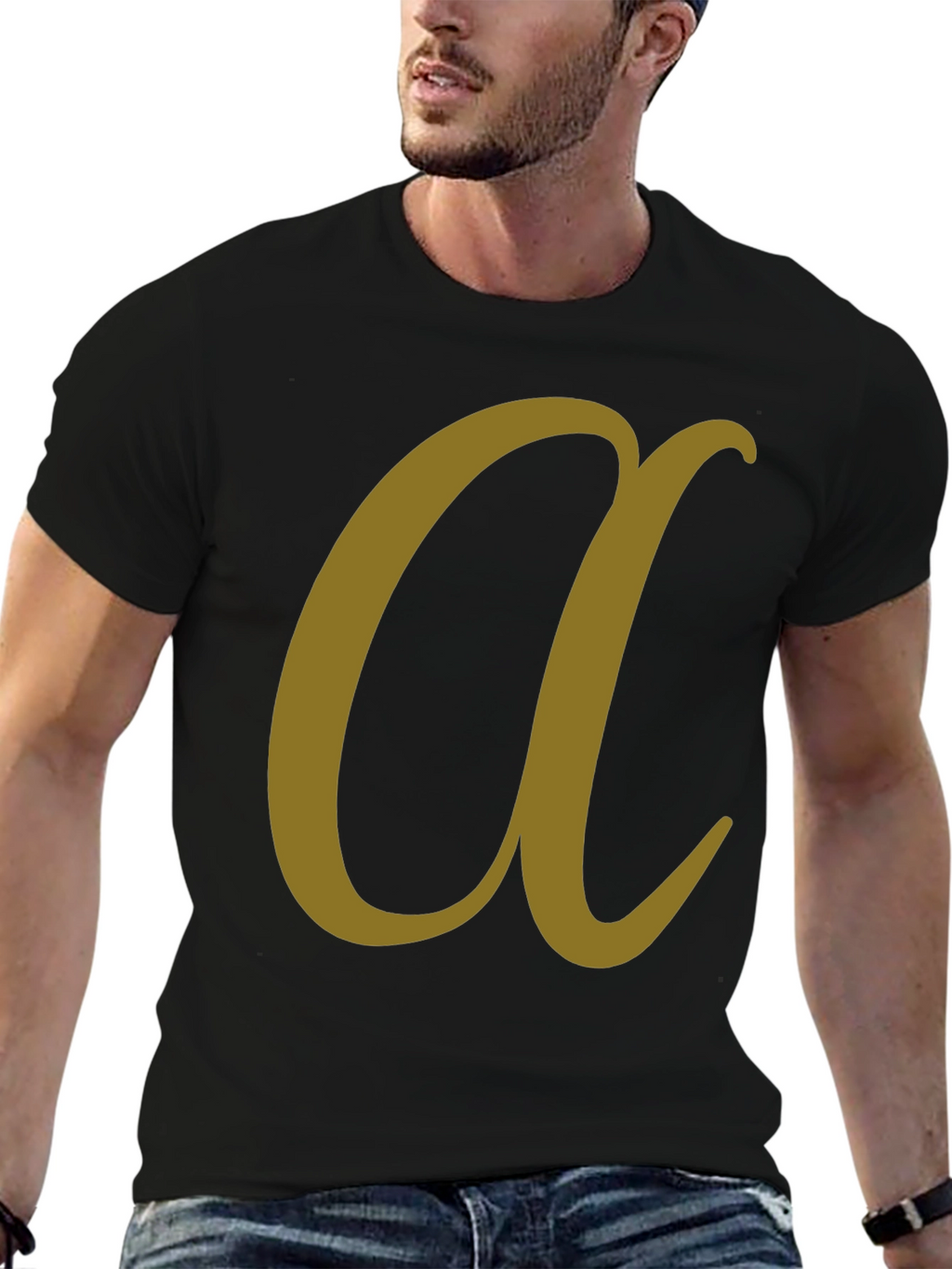 Black T-Shirt with Stylish Letter a Design