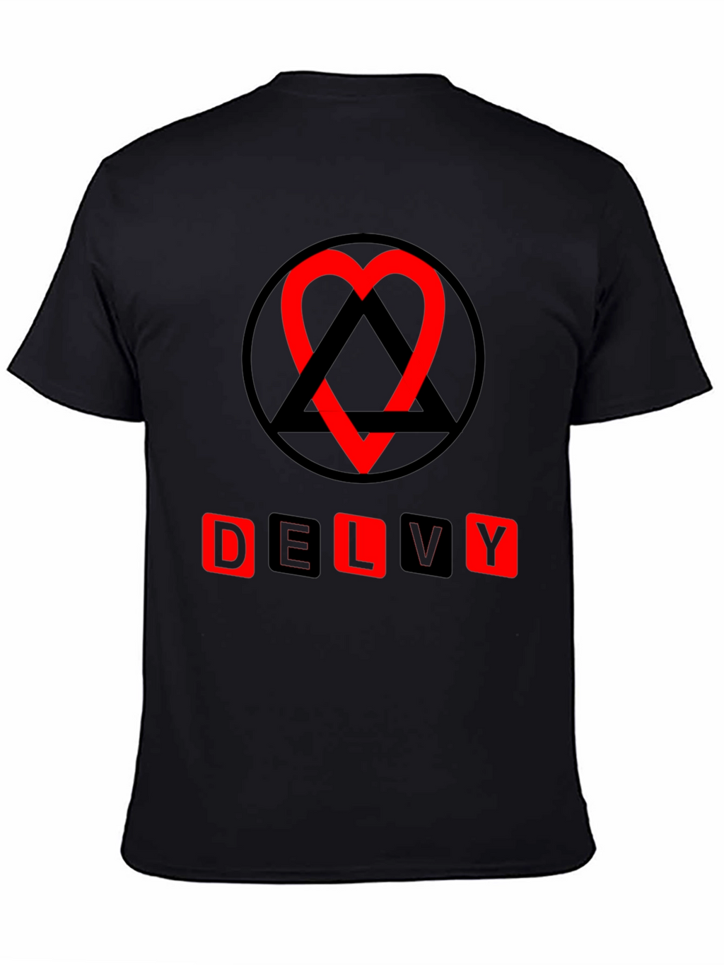 Delvy Heart & Triangle Graphic T-Shirt - Black