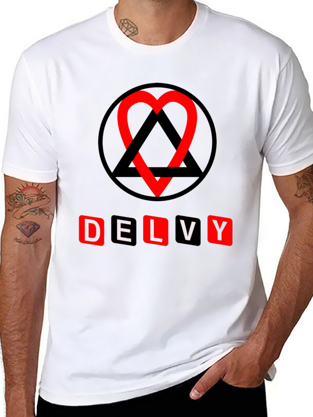 Delvy Heart & Triangle Graphic T-Shirt - Black