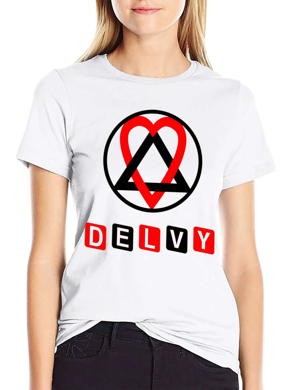 Delvy Heart & Triangle Graphic T-Shirt - Black