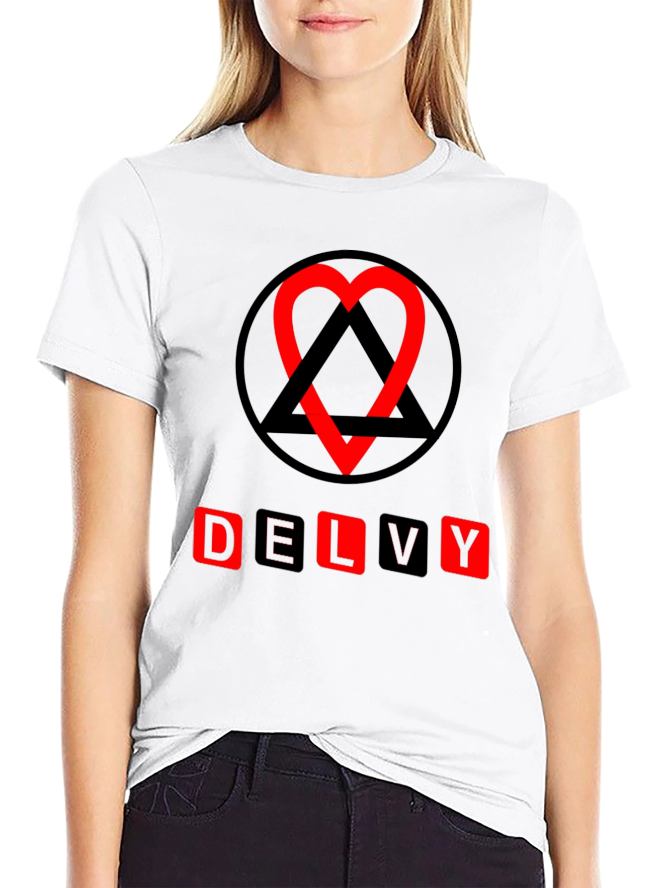 Delvy Heart & Triangle Graphic T-Shirt - Black