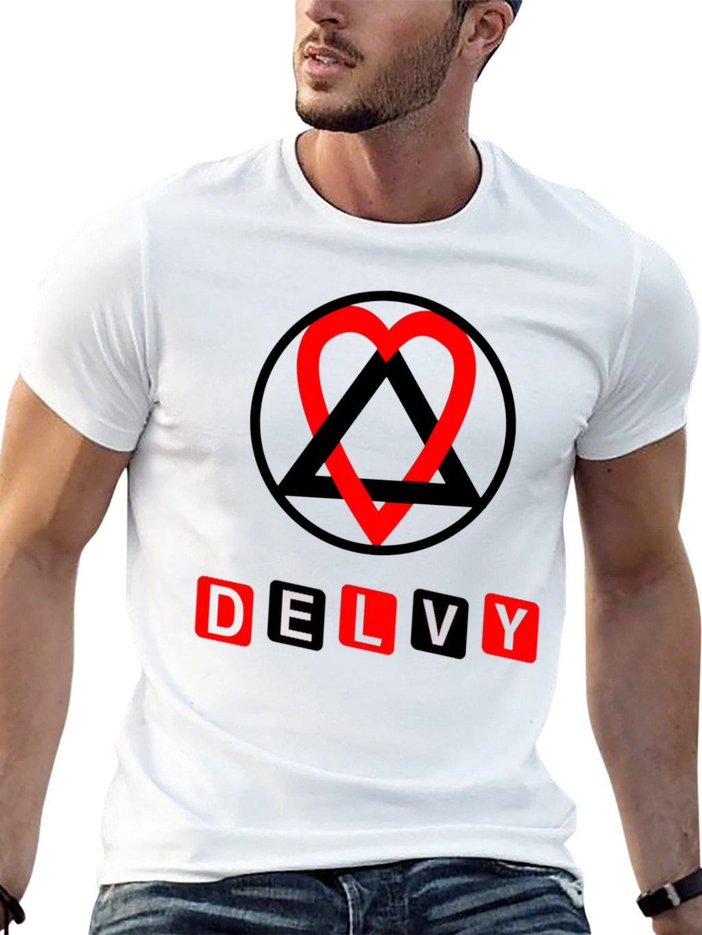 Delvy Heart & Triangle Graphic T-Shirt - Black
