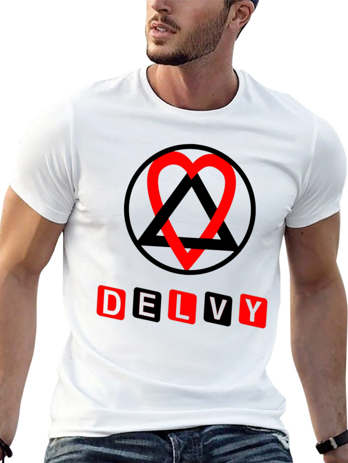 Delvy Heart & Triangle Graphic T-Shirt - Black
