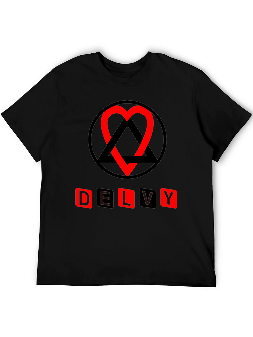 Delvy Heart & Triangle Graphic T-Shirt - Black