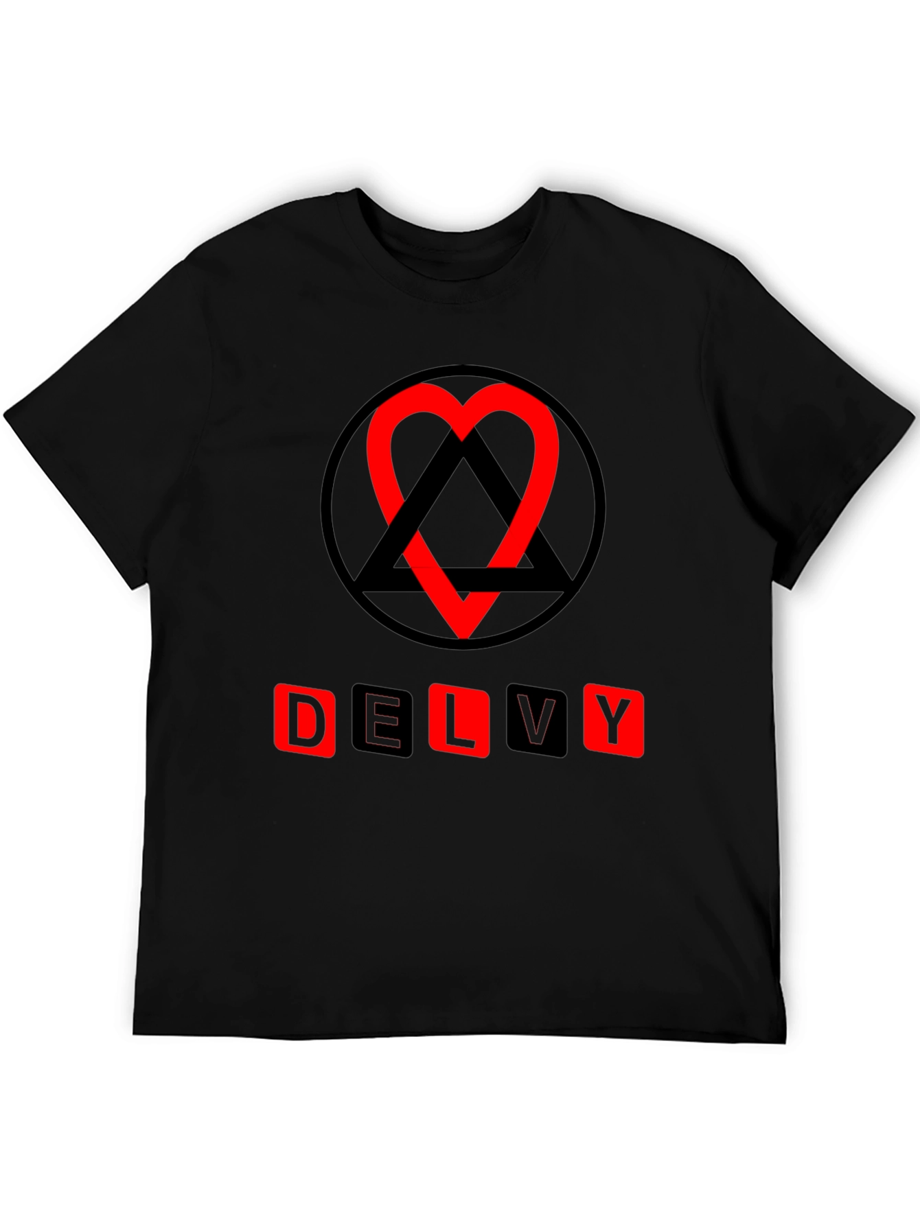 Delvy Heart & Triangle Graphic T-Shirt - Black
