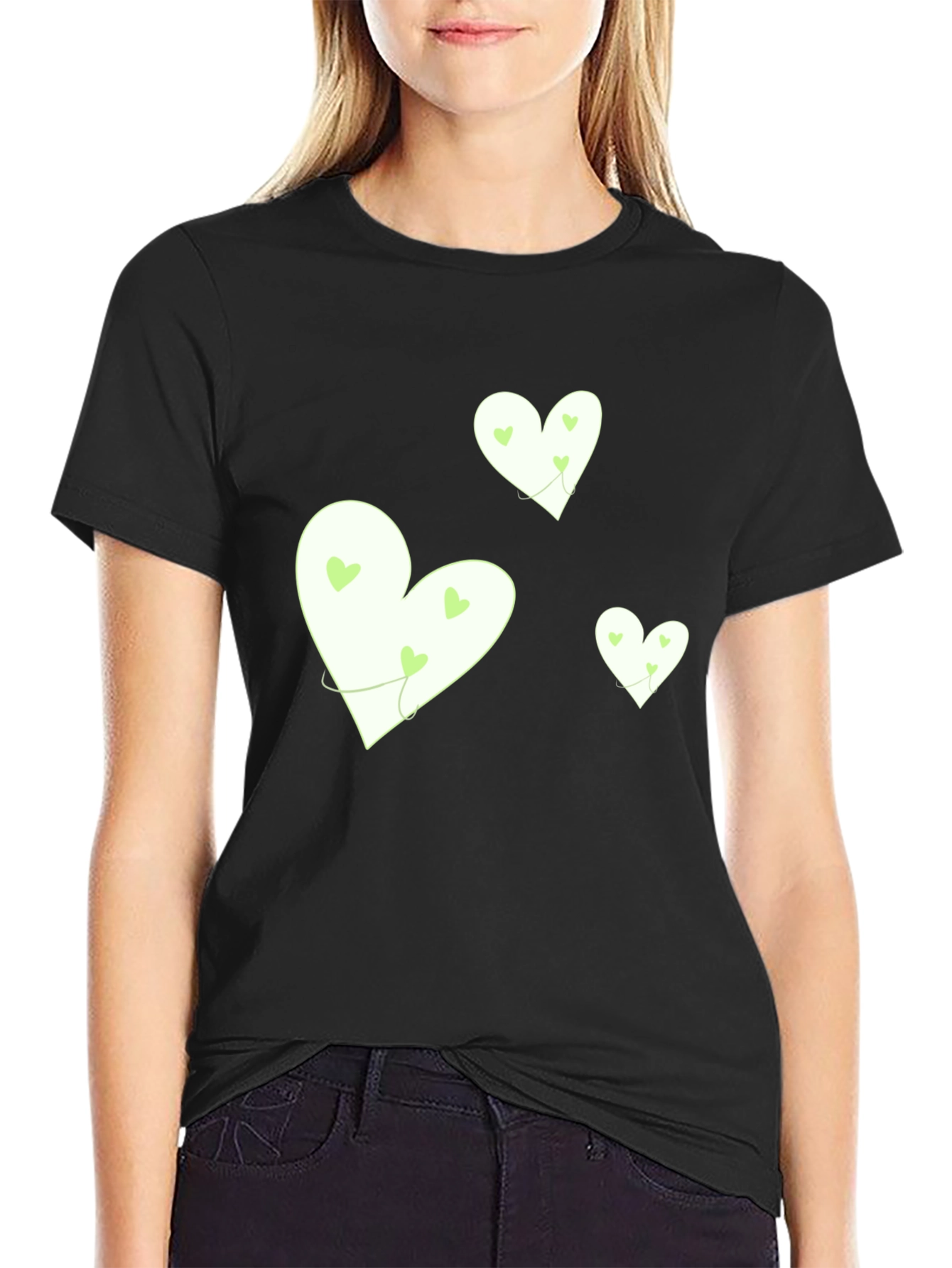 Heart Graphic Tee - Black Cotton Casual